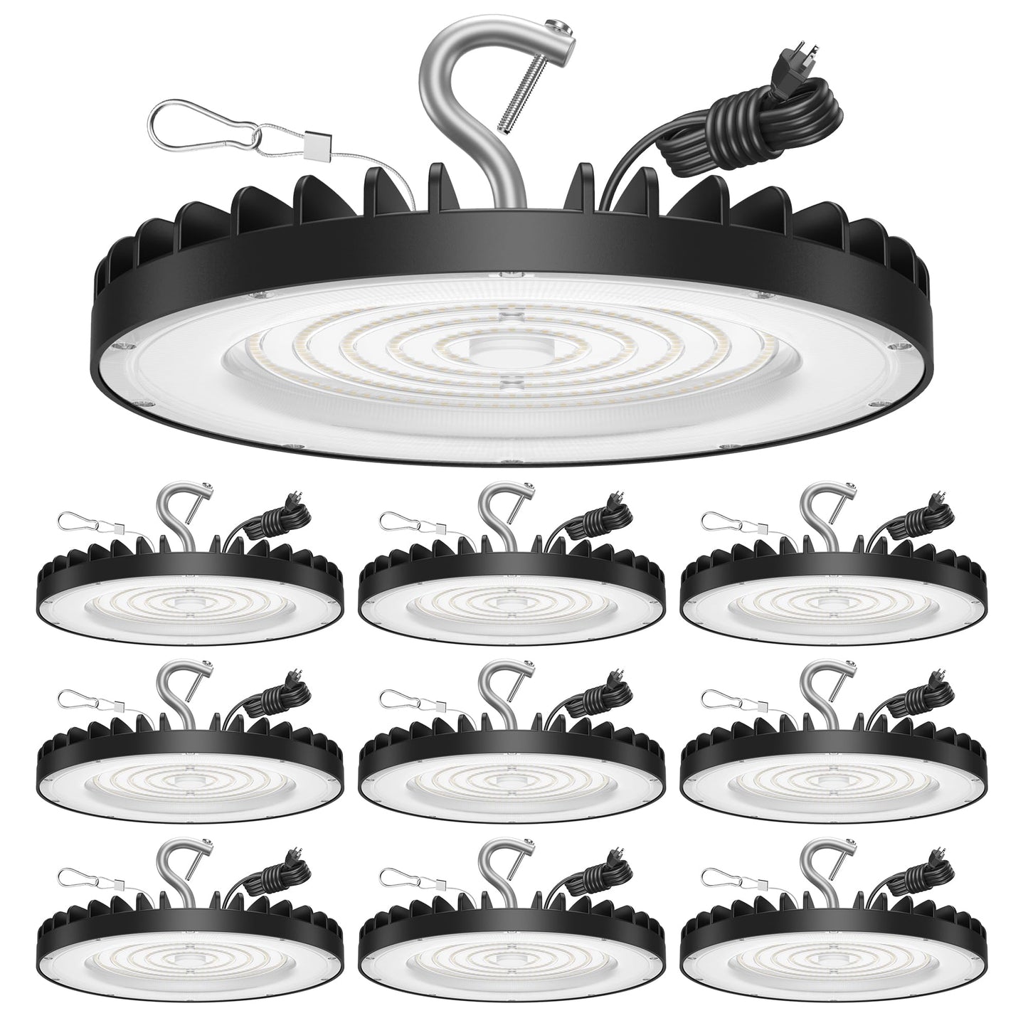 Yihuven 10 Pack UFO Led High Bay Light 150W, 21000lm, 6000K Daylight Plug & Play Lighting for Warehouse, High Bay Led Lights with 5' Cable US Hook, IP65 Waterproof Commercial Light Fixture