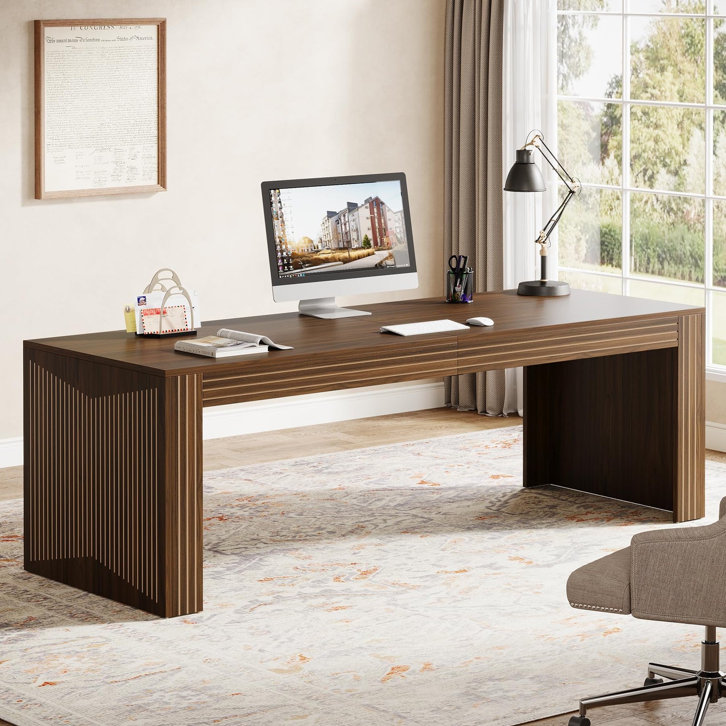 Tribesigns 79-Inch Extra Long Desk, Two Person Double Desk for Home Office, Wooden Long Computer Desk Writing Table for Office, Dark Brown