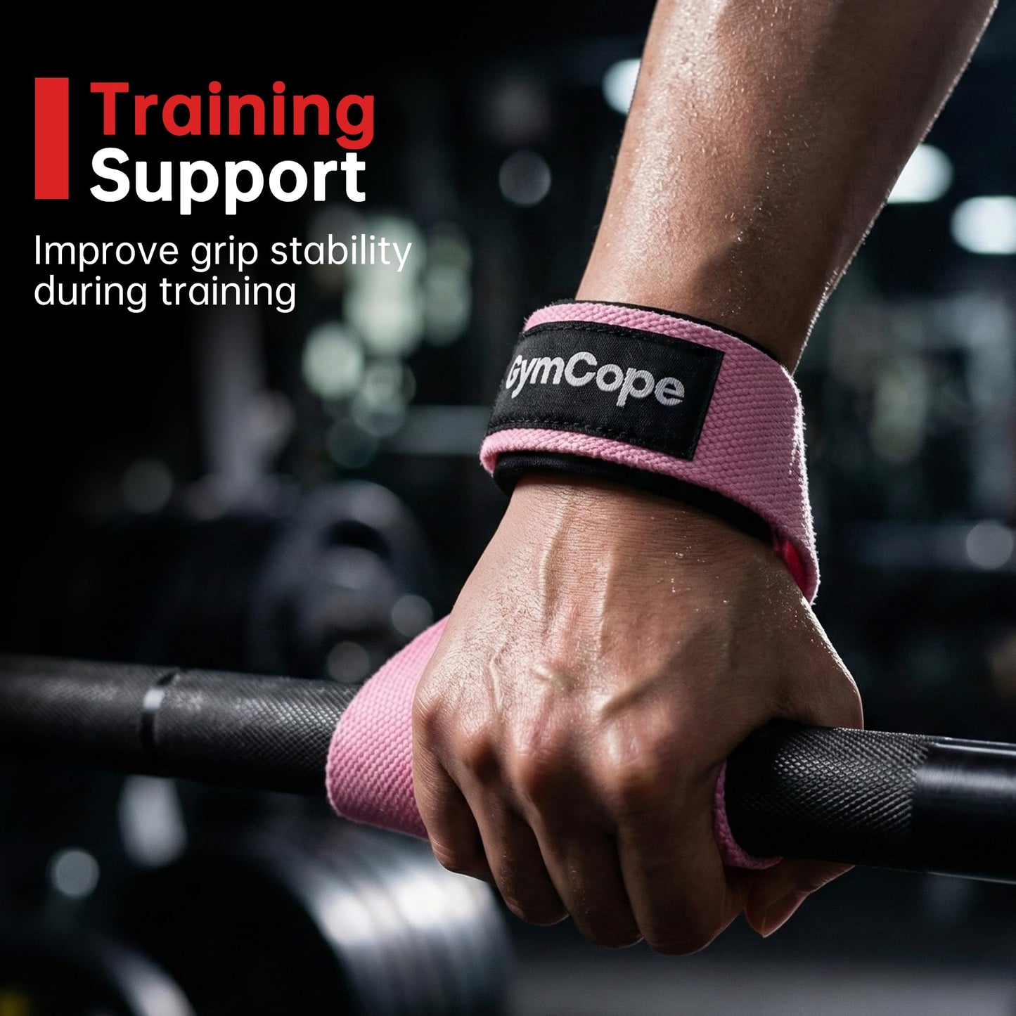 GymCope Lifting Wrist Straps for Weightlifting, Heavy Duty Wrist Straps for Deadlifts, Powerlifting, Bodybuilding and Strength Training, Secure Grip Support for Men Women, 1 Pair Pink