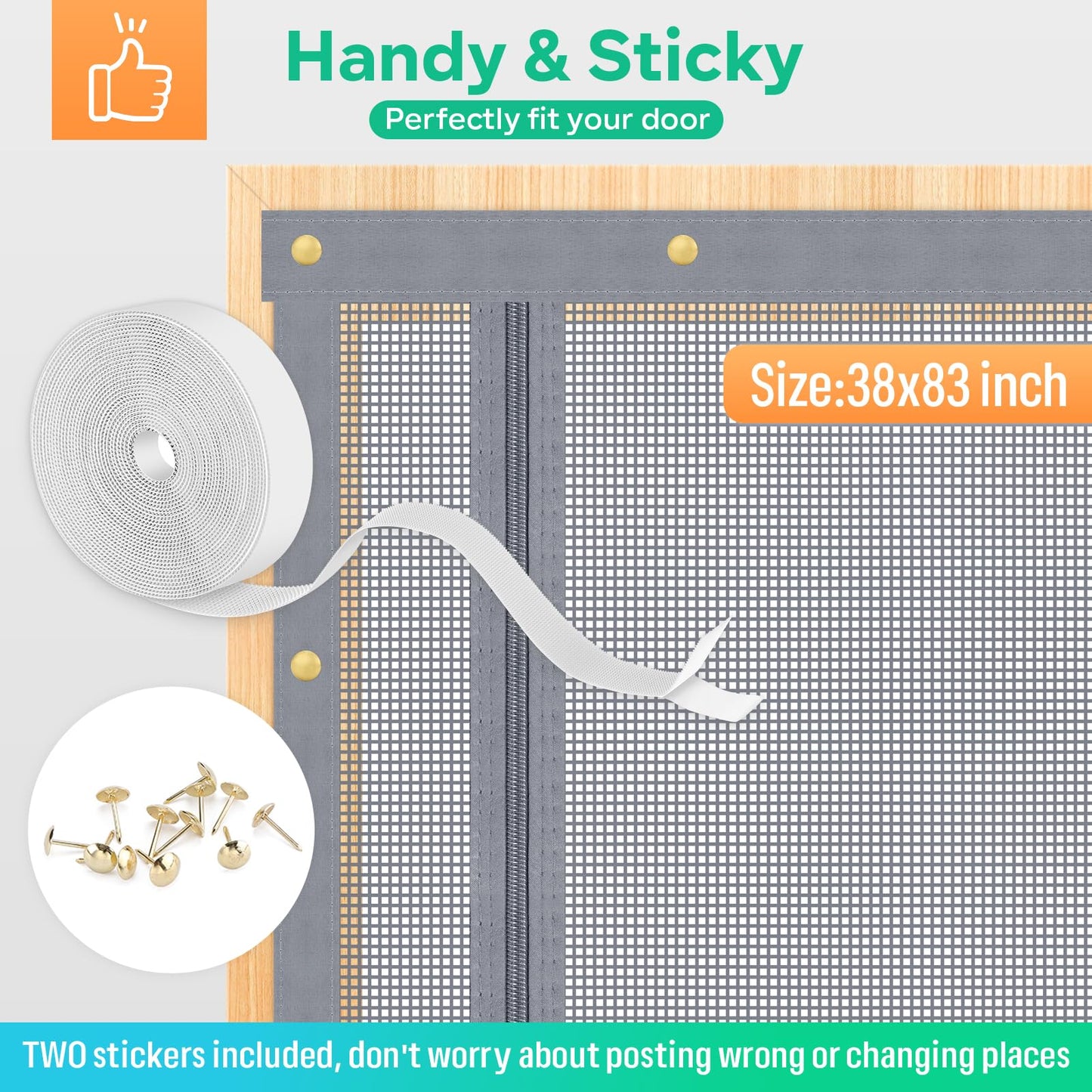 Reinforced Cat Screen Door, Fits Door Size 36''x 80'' Heavy Duty Pets Proof Screen Door with Bilateral Zipper, Prevent Dogs Cats Running Out from Home, Bedroom,Living Room, Kitchen Patio Door Grey