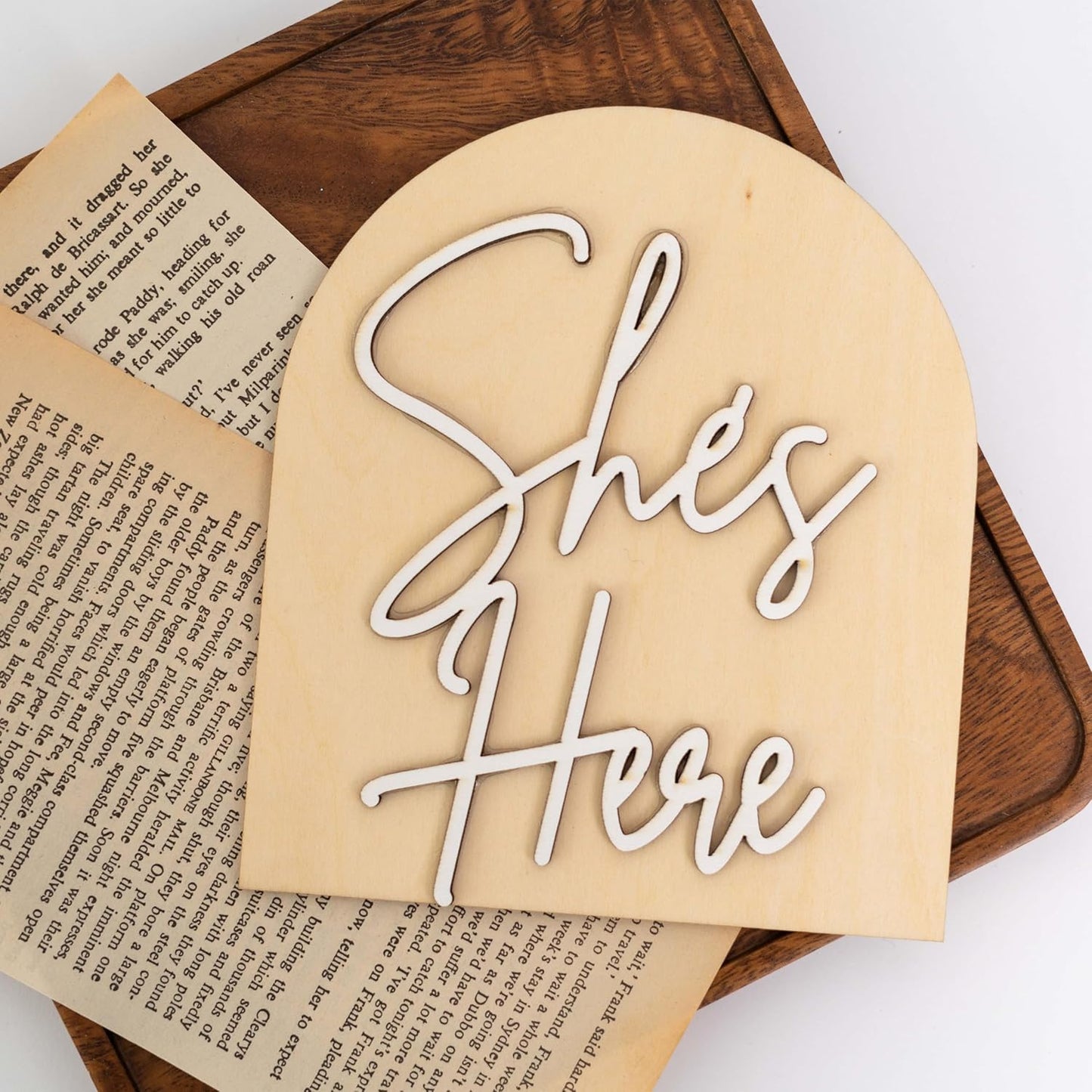 Shes Here Wooden Sign,Gender Reveal Announcement Sign,It's A Girl It's a Boy Photo Prop Surprise,Baby Photo Prop