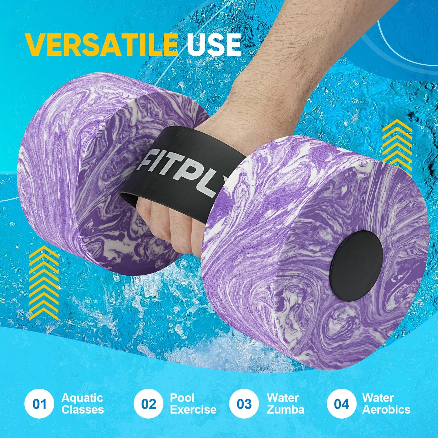 fitply Water Weights Aquatic Pool Dumbbells for Swimming Exercise - EVA Foam Swim Pool Weights with Handle Strip, 2PCS Lightweight Water Dumbbells, Aerobics Swimming Exercise Equipment