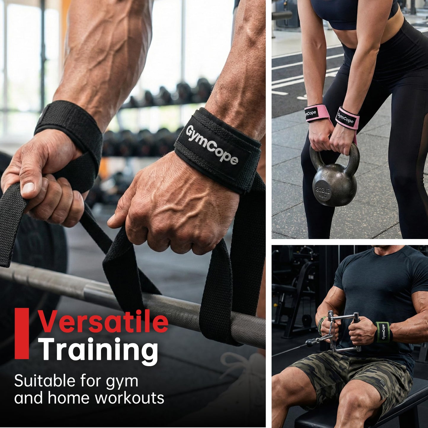 GymCope Lifting Wrist Straps for Weightlifting, Heavy Duty Wrist Straps for Deadlifts, Powerlifting, Bodybuilding and Strength Training, Secure Grip Support for Men Women, 1 Pair Black