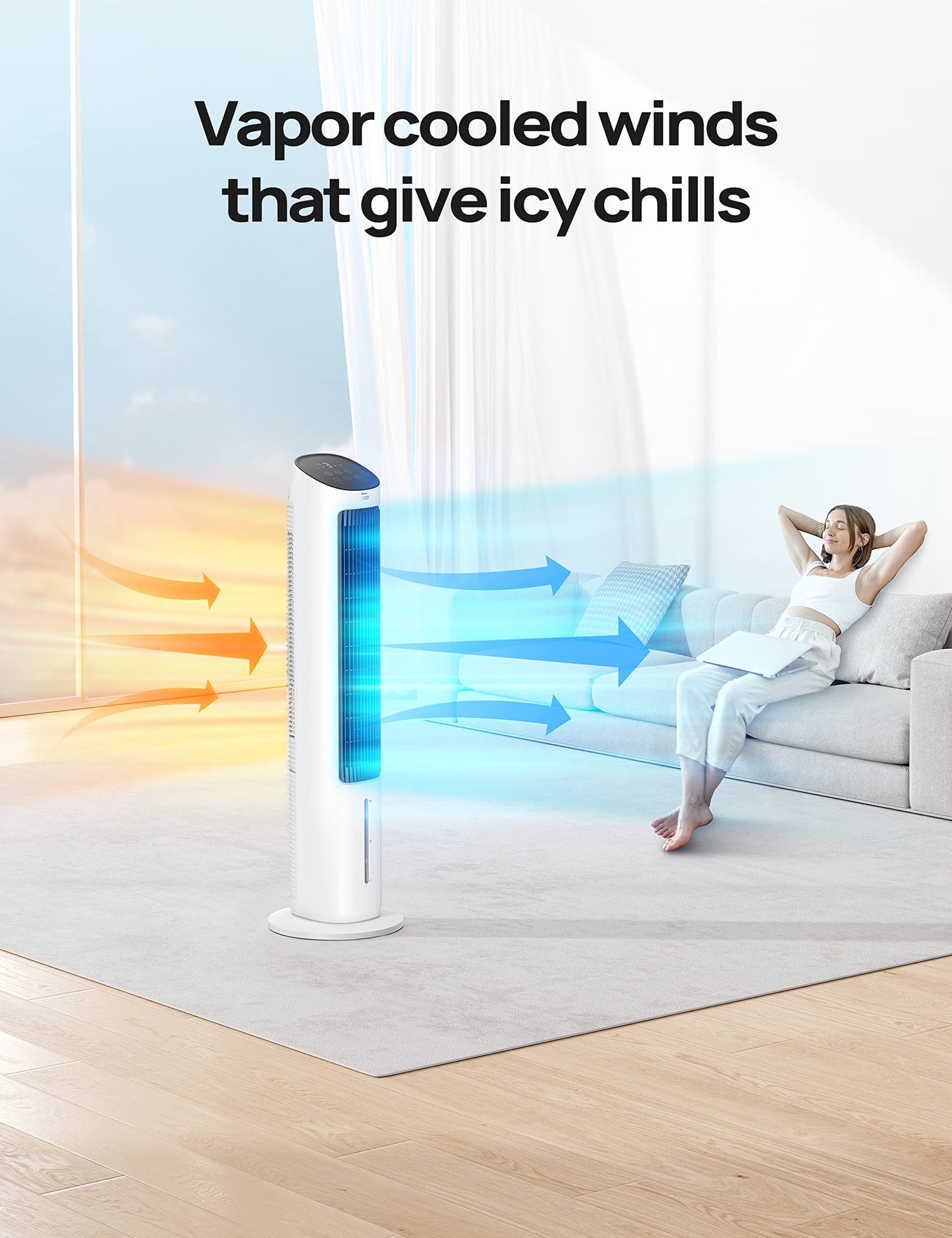 DREO Evaporative Air Cooler, 40” Cooling Fans that Blow Cold Air, 2023 Upgrade with 80° Oscillating, Removable Water Tank, Ice Packs, Remote Control, 4 Speeds, 7H Timer, Swamp Cooler for Bedroom