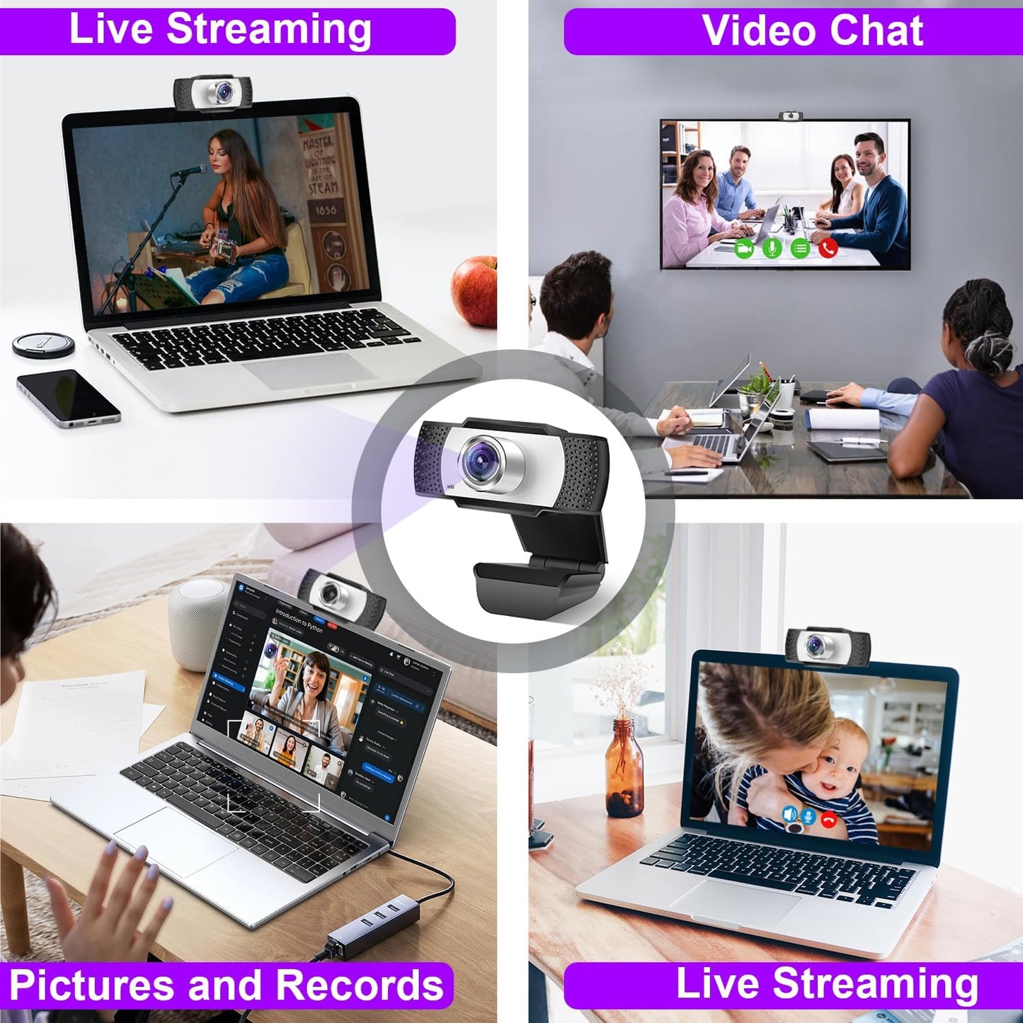 Bocodow 1080p Hd Webcam with Microphone, Wide Angle USB Computer Camera for Pc Mac Laptop, Plug and Play