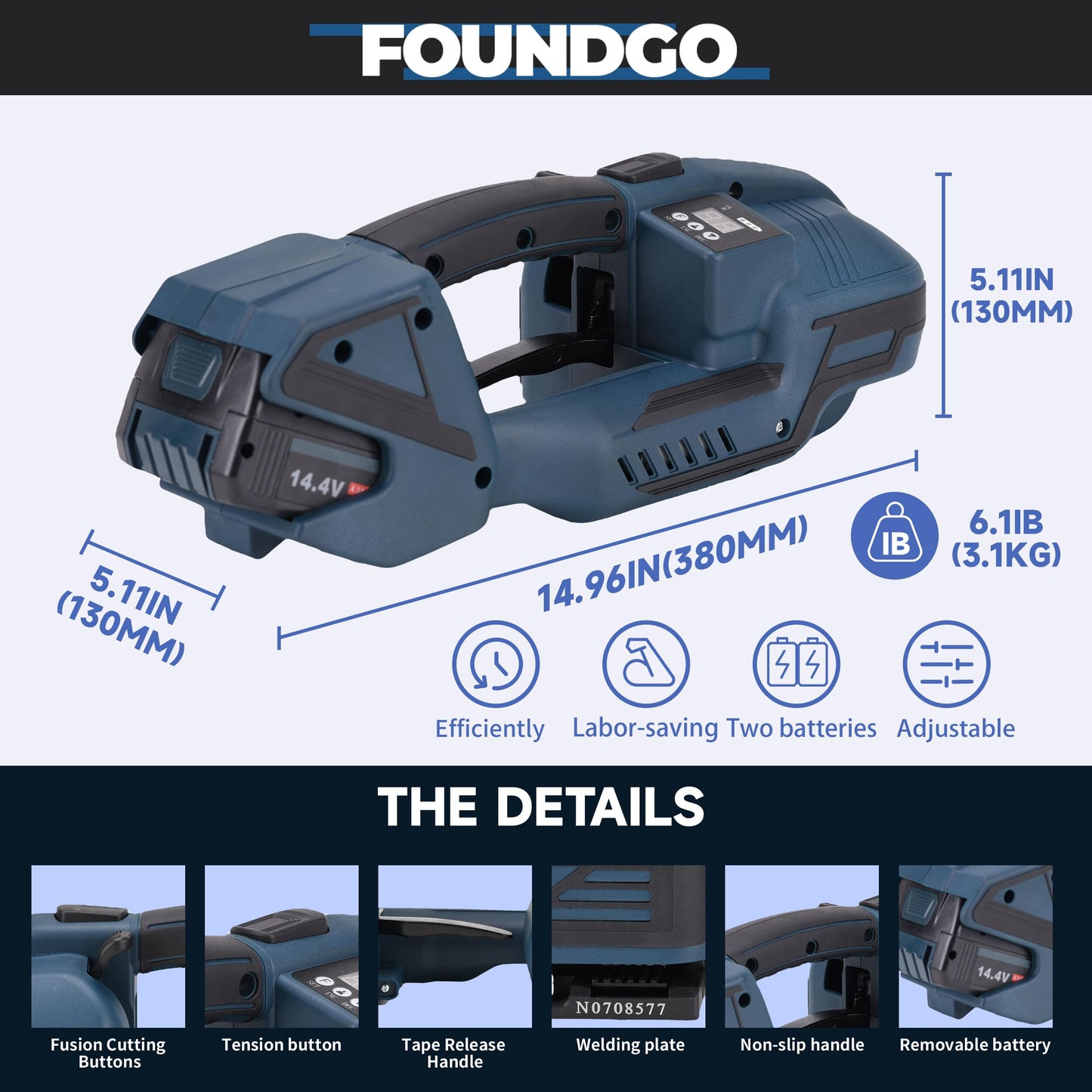 FoundGo Electric Strapping Machine with LCD Screen&PET Banding Strapping Kit for Heavy Duty Tough Pallet Packaging