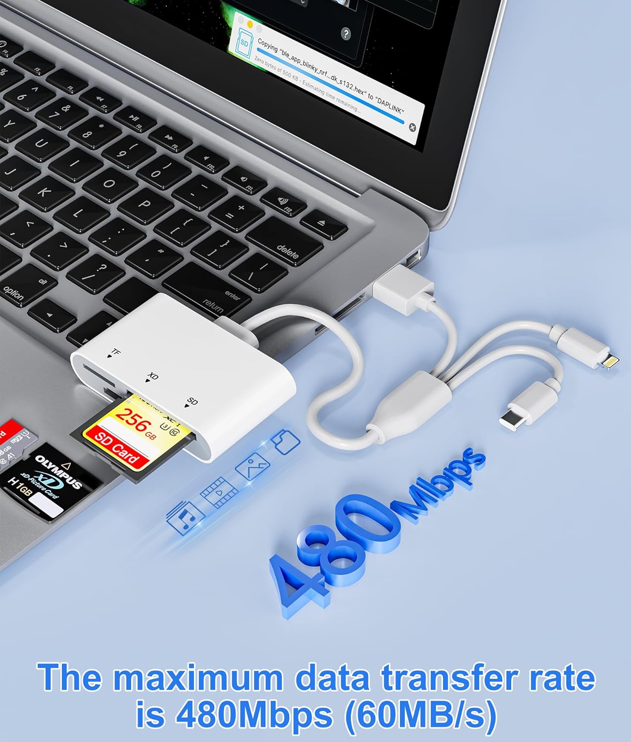 Bawanfa Plus 3-in-1 16/15/14, SD Card Reader for iPhone with USB-C & Lightning - SD MicroSD xD-Picture Cards Memory