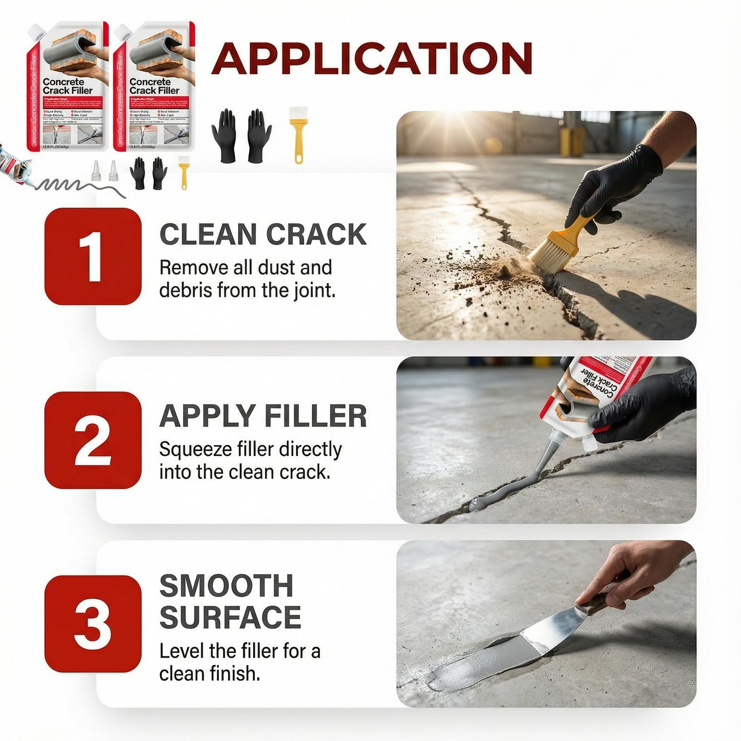 Concrete Crack Filler 2-Pack 2.2LB Grey, Self-Leveling High Elasticity Cement Sealant, Waterproof Repair Caulk for Driveway, Patio, Sidewalk, Garage, Basement– Professional-Grade Durability