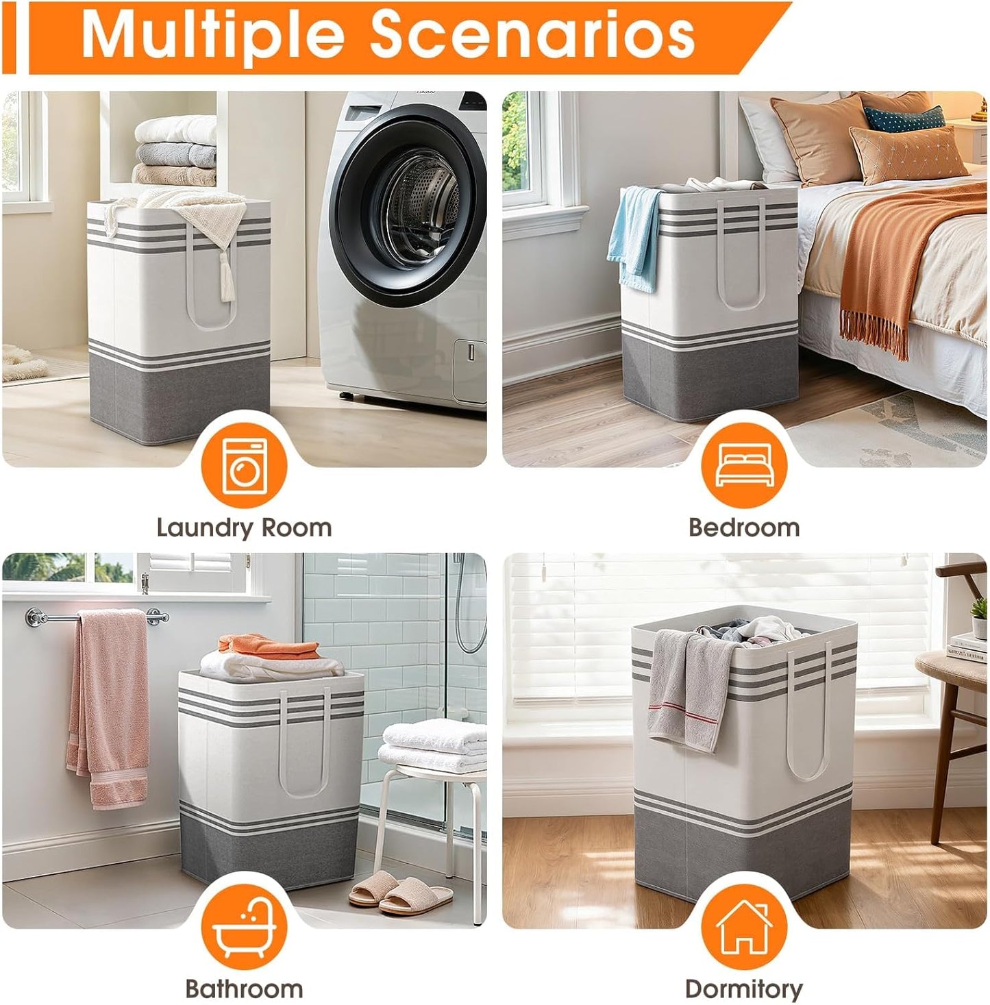 Skiennix Large Laundry Baskets - Waterproof Collapsible Hampers with Reinforced Handles | 75L Grey