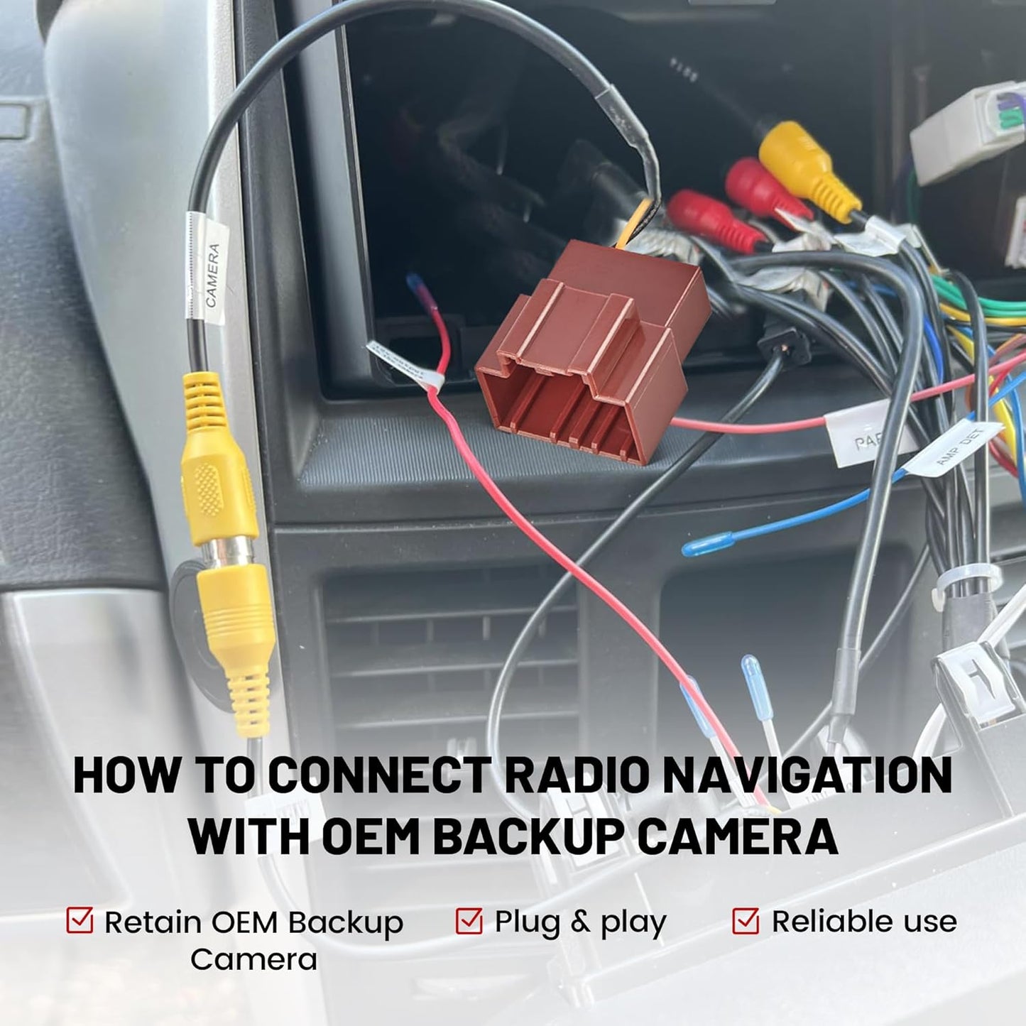 2012-2013, 2008-2017 RED WOLF Car Stereo Backup Camera Harness W/RCA Plug for Non NAV Chevy Avalanche Tahoe Suburban
