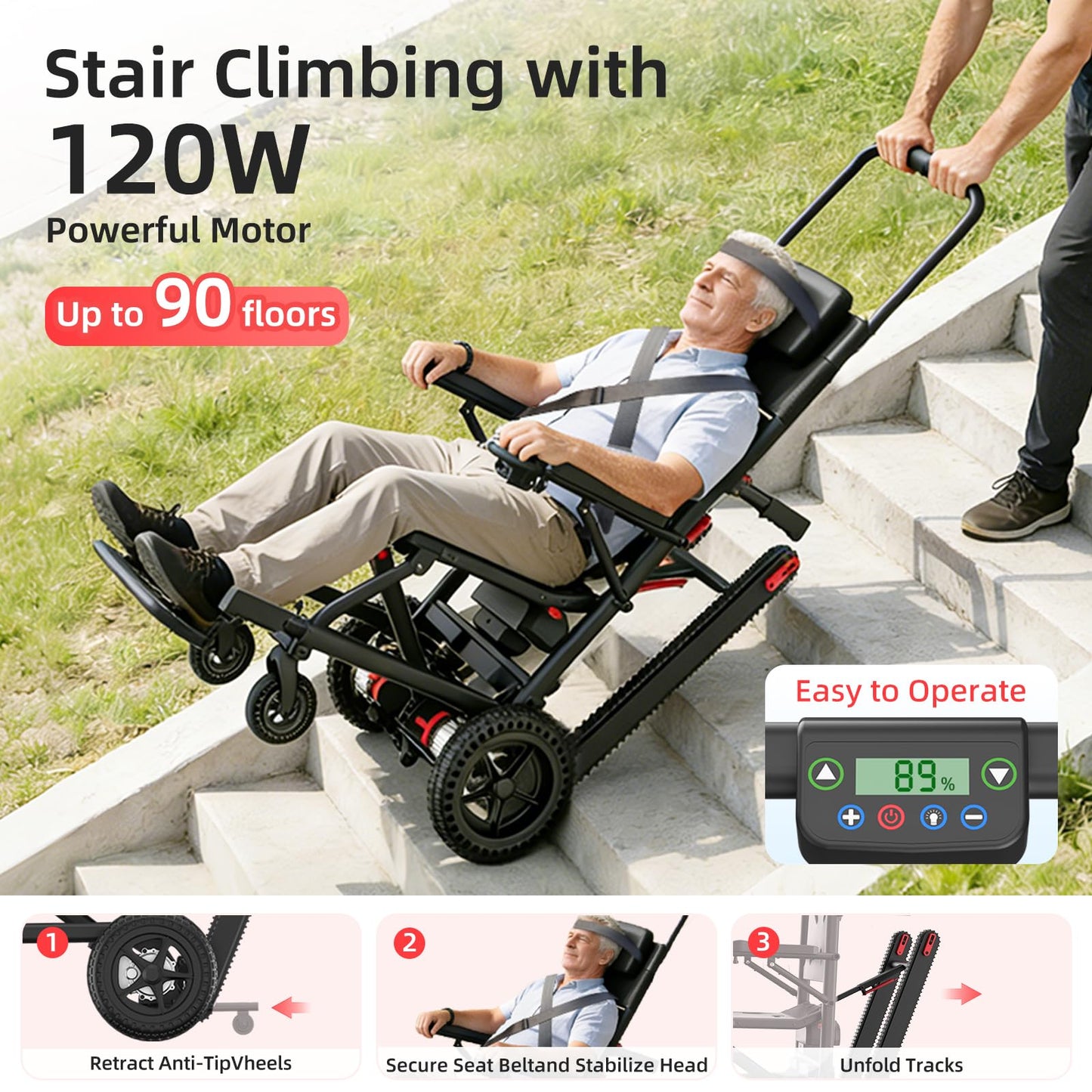 Foldable Electric Wheelchair for Seniors, All-Terrain Power Wheelchair with 15-Mile Long Range, 620W Powerful Motor Portable Lightweight Mobility Chair with 12" Puncture-Proof Tires No Installation