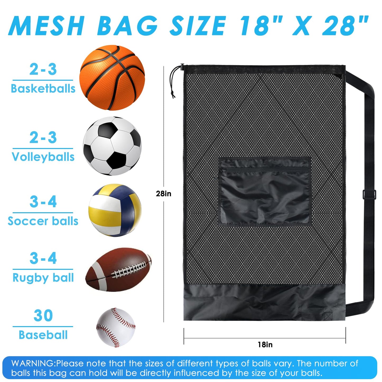 BROTOU Sports Mesh Bags - 1/2/4/6PCS Heavy Duty Drawstring Bags for Sports Equipment, Beach, Travel, Gym, Swimming, Camping Gear with Shoulder Strap