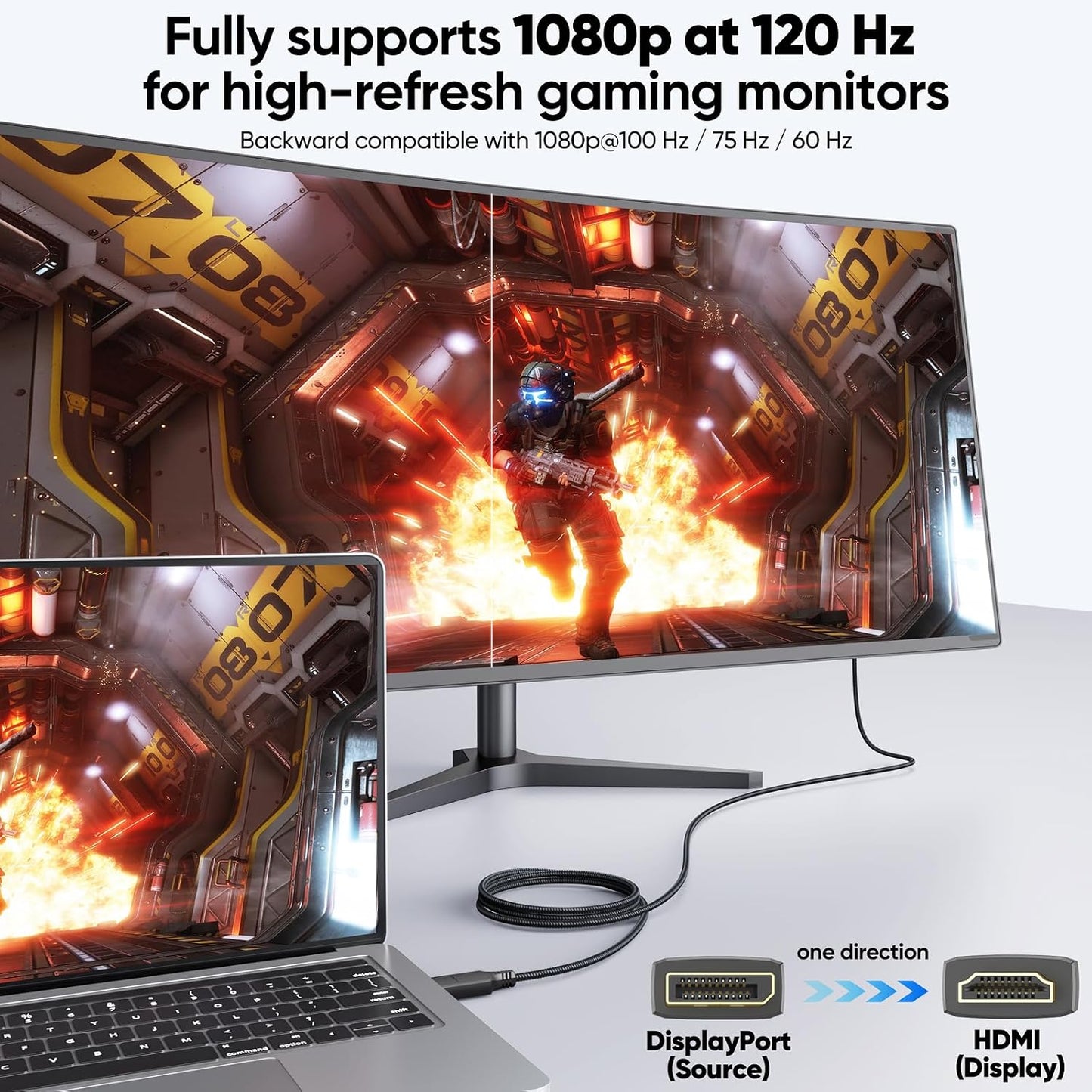 10Ft, (4K@30Hz 1080P@120Hz HDMI1.4 10 Display Port to HDMI Cable One-Direction) DisplayPort DP to Cord Long Feet