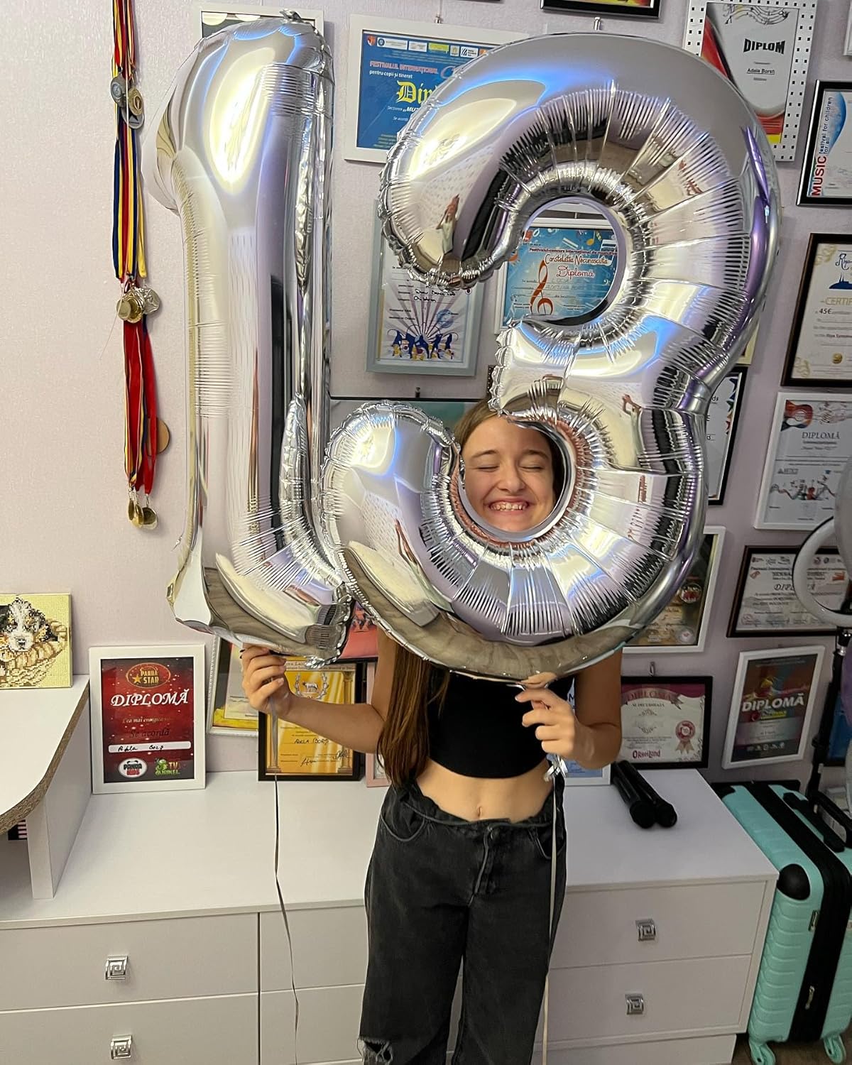 Silver Number 13 Balloon - 40 Inch Metallic Birthday Decoration for Kids' 13th Party