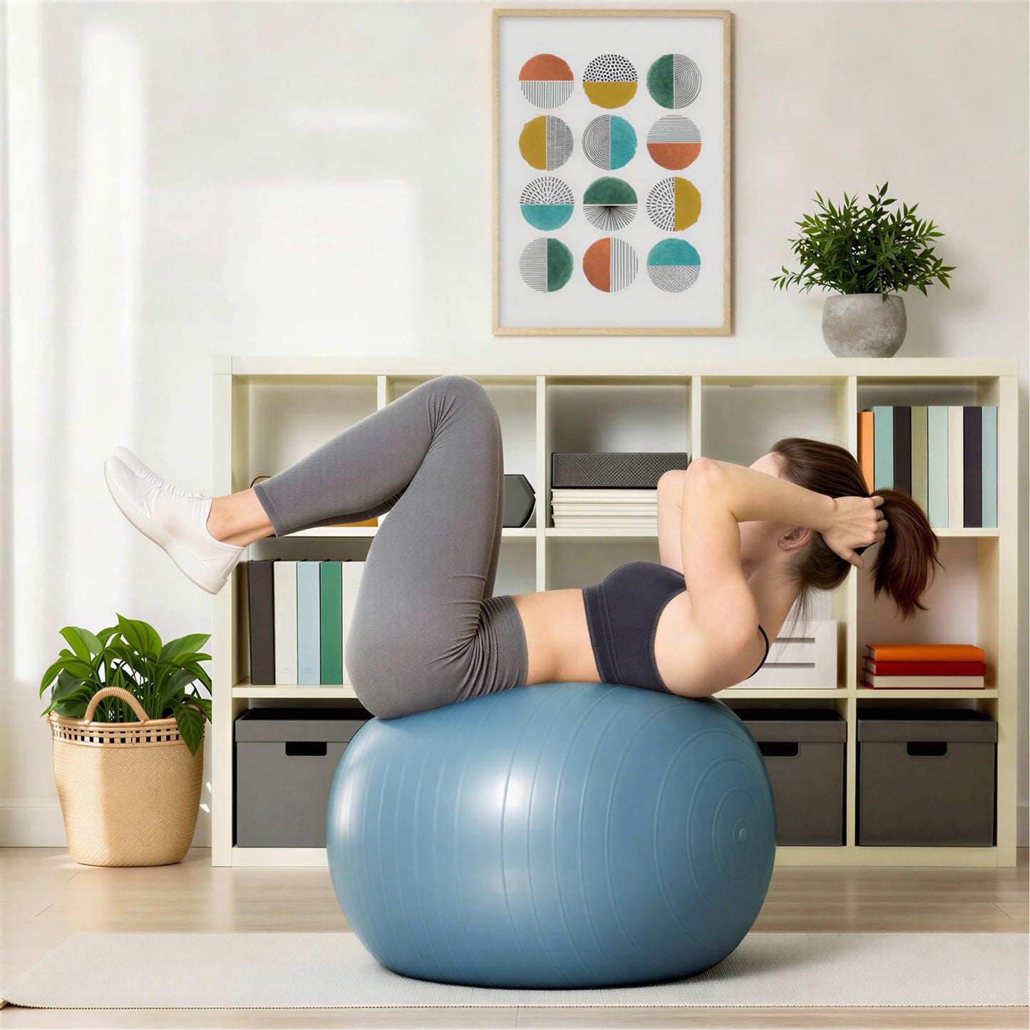 Amazon Basics Anti-Burst Exercise Ball with Quick-Inflate Air Pump, 23-26" Diameter, Aqua