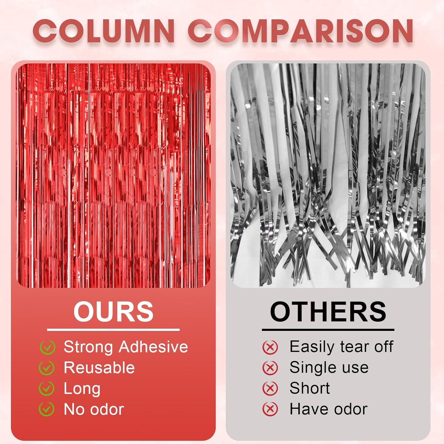 Voircoloria Laser Red Foil Fringe Backdrop Curtains - 3 Pack, 3.3 x 8.2 ft | Perfect for Parties & Celebrations