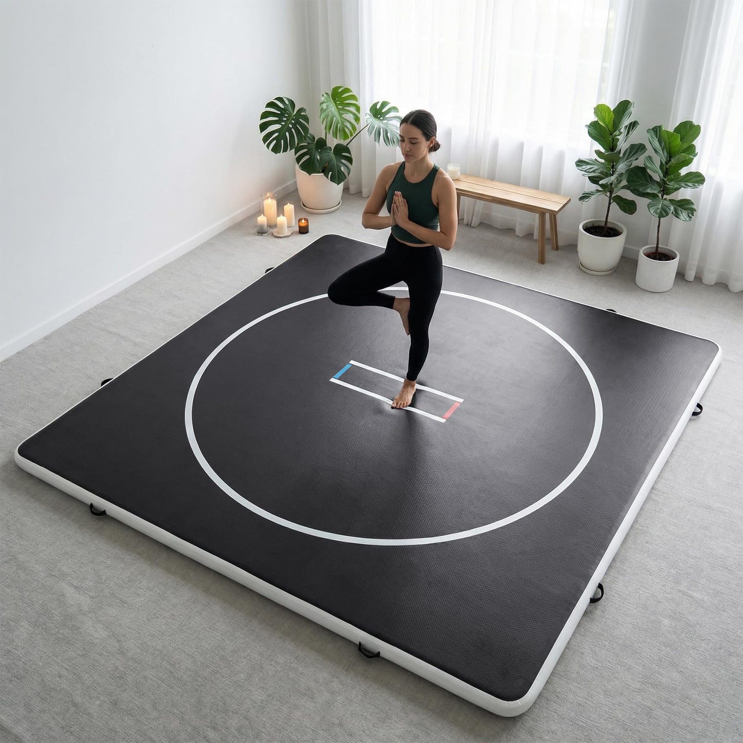 Fnova Inflatable Wrestling Mat 10x10 FT x 4 IN, PVC Portable Wrestling Mats for Home, 4" Thick Jiu Jitsu Mats with Circles for Wrestling, Martial Arts, Jitsu, BJJ, Boxing, MMA, Judo Indoor Outdoor Use