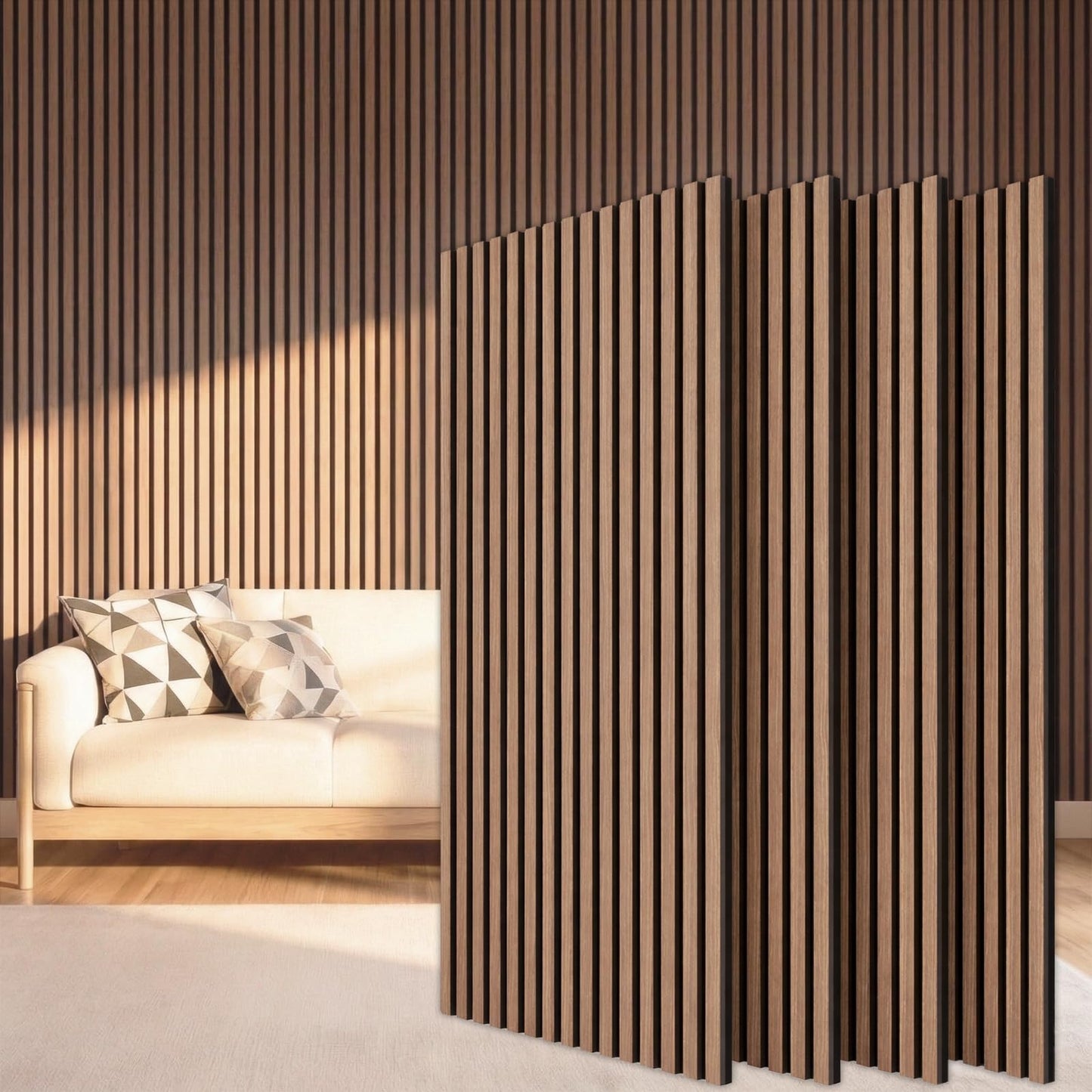 TONOR Wood Slatwall Panels, 4 Pack 47.2" x 23.6"/ 120 x60cm(31ft²) Acoustic Wall Panels, Wood Slat Acoustic Panels for Noise Cancelling and Decoration, Living Room, Bedroom, Office, Walnut