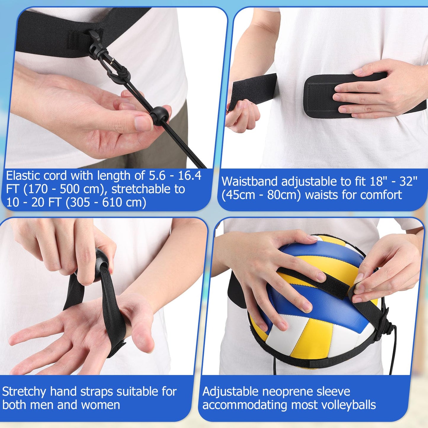 TOBWOLF Volleyball Training Equipment Aid, Elastic Self-Training Volleyball Resistance Band with Adjustable Waist Belt & Ball Pouch & Hand Strap for Practicing Serving, Spiking, Arm Swing Passing