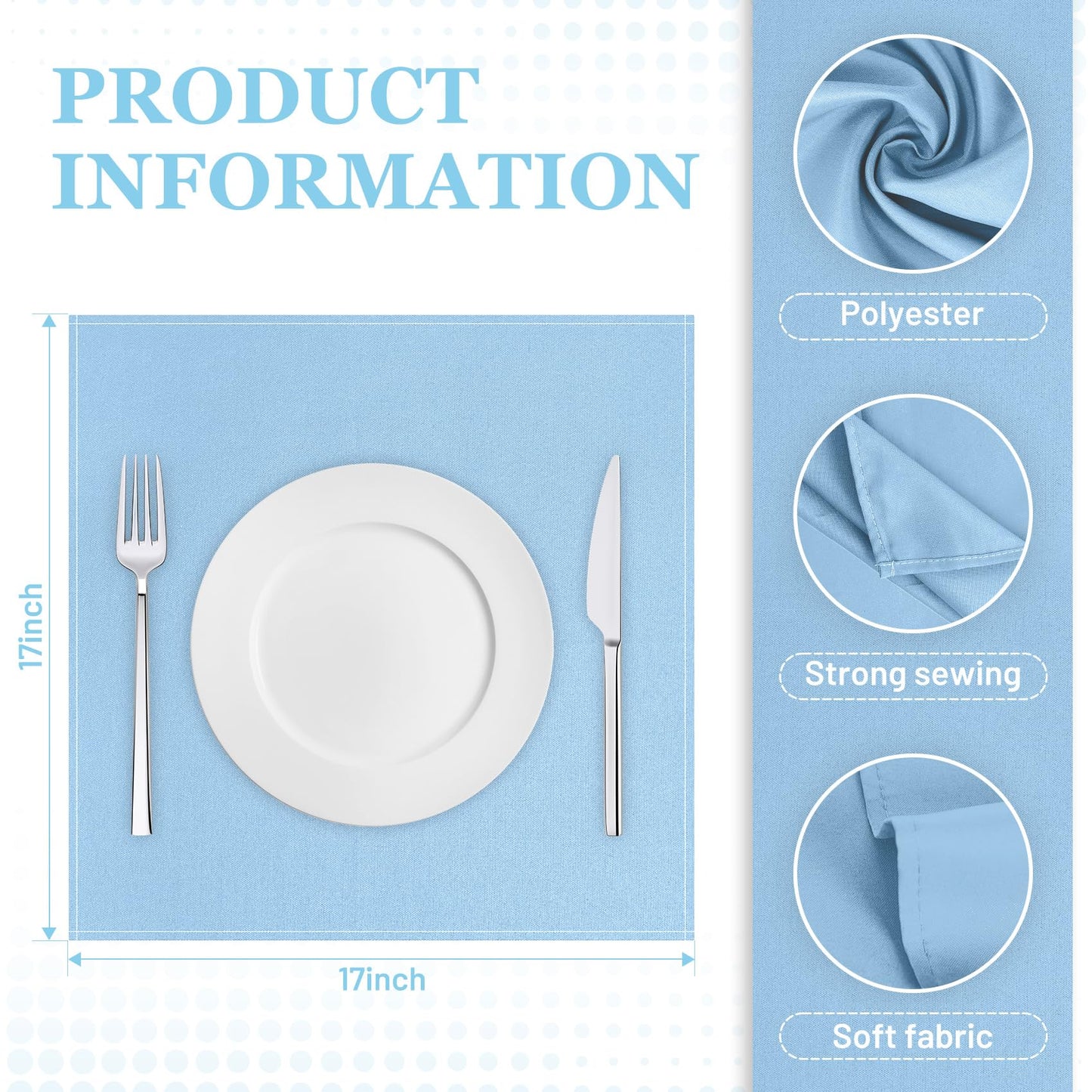SuperO Set of 120 Cloth Napkins 17 x 17 Inch, Polyester Solid Washable Dinner Napkins with Hemmed Edges,Great for Restaurant, Wedding and Party(Blue Mist)