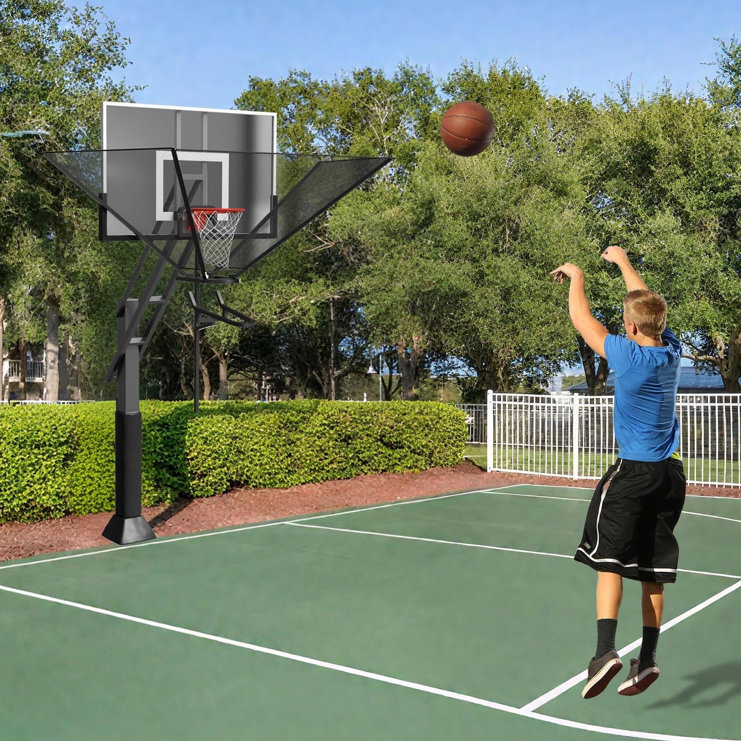 Basketball Rebounder Net Return System Machine Portable Suspended Shooting Basketball Rebounder Device Heavy Duty Basketball Training Equipment with 360°Rotating Track for Continuous Solo Practice