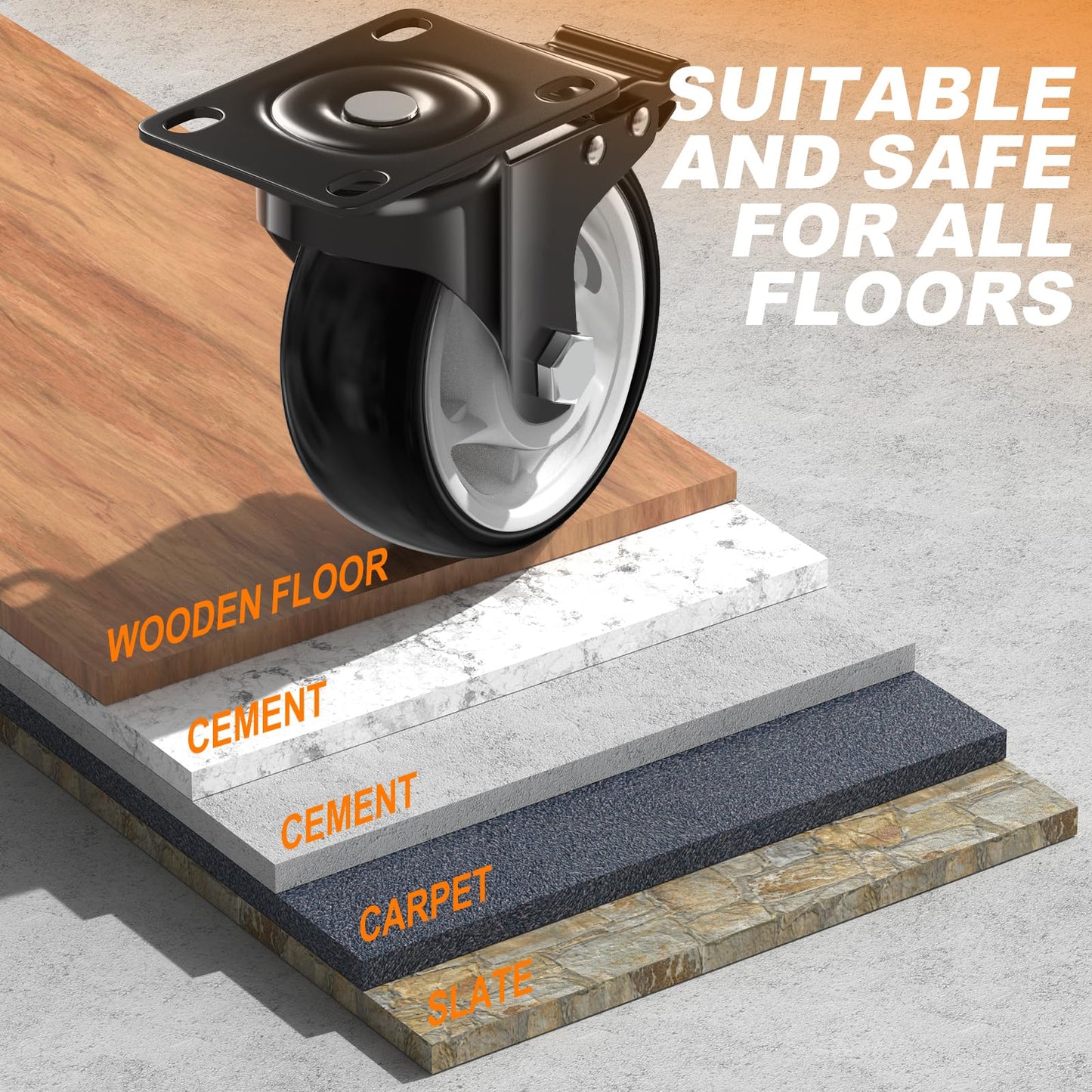 5 Inch Heavy Duty Casters, 2600lbs Capacity (Set of 4) - Industrial Swivel Caster Wheels with Brakes for Workbenches, Carts & Furniture - Floor Protecting & Quiet Roll