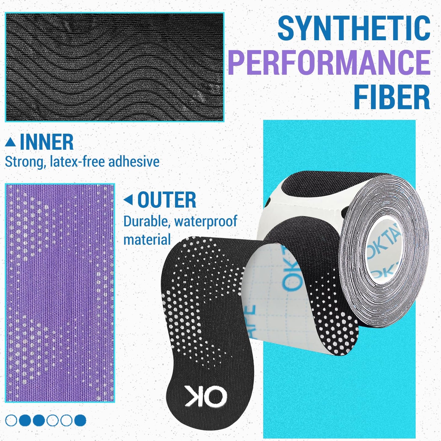 OK TAPE Synthetic Kinesiology Tape Precut Strips, Waterproof Elastic Athletic Tape for Pain Relief & Muscle Support, Reflective Design, 2in×16.4ft Roll, 20 PCS -Purple
