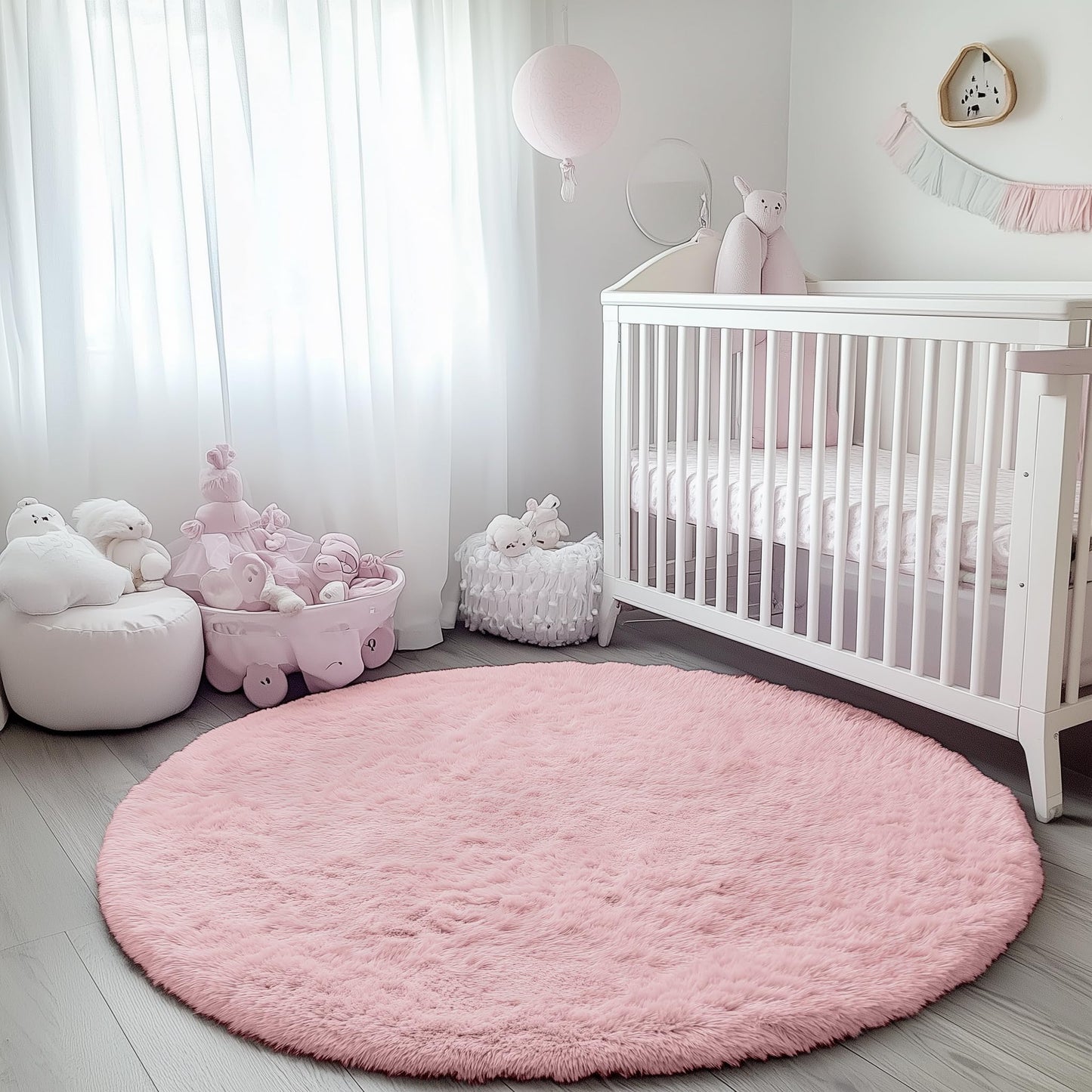 ONASAR Light Pink Fluffy Round Rugs 4ft for Girls Bedroom, Circle Area Rug for Kids Teen, Soft Plush Shaggy Circular Carpet for Nursery Dorm Classroom Playroom Living Room Home Decor Aesthetic