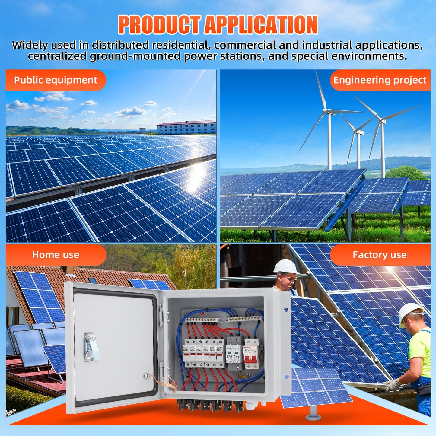 Doniks 6 String Metal Solar Combiner Box, IP65 Waterproof PV Combiner Box with 20A Rated Current Fuse, 63A Air Circuit Breaker,Lightning Arrester, Metal Box for On/Off Grid Solar Panel System