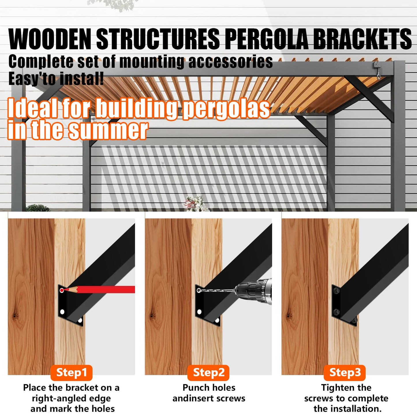 ITEVE.GD 45 Degree Angle Support Pergola Bracket Kits,Heavy Duty Connectors for Indoor & Outdoor Wooden Structures,Metal DIY Brackets for Gazebos,Patios,Porchs,Tree Houses,Log Cabins - 12Pack