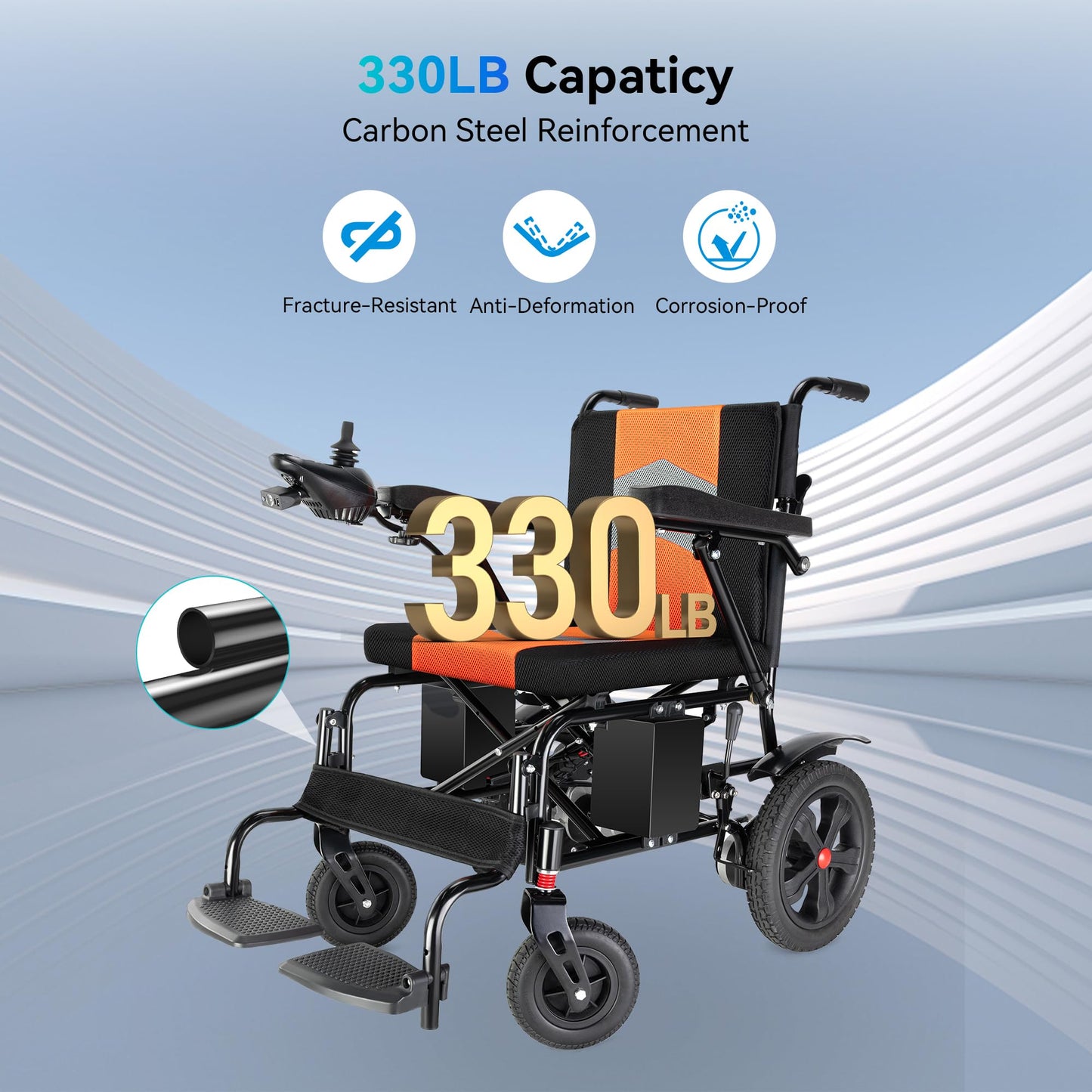 Goldseason 19-Inch Wide Seat Foldable Power Wheelchair for Adults & Seniors, 330 lb Capacity Lightweight Electric Wheelchair, Motorized All-Terrain Wheelchair for Indoor, Outdoor & Travel (Orange)
