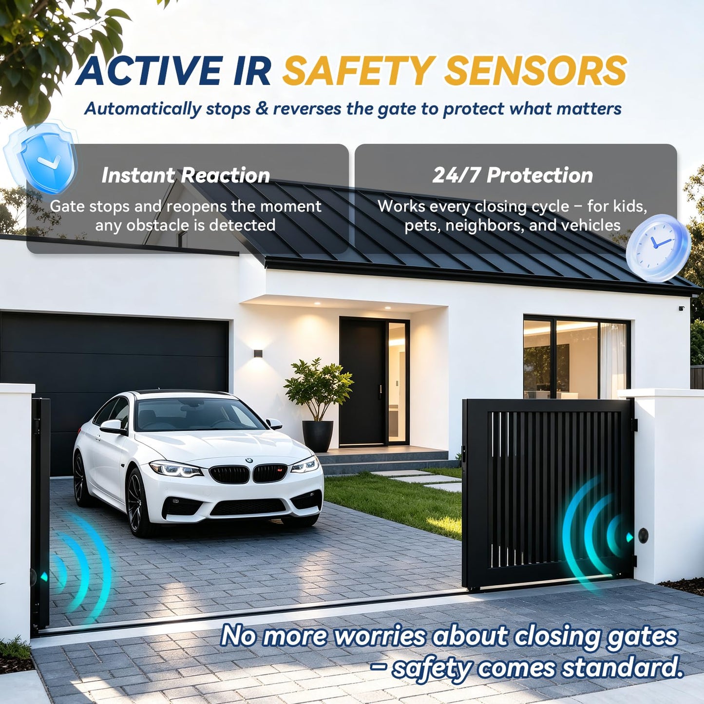Hanchen WiFi App, Remote, & Keypad Controls – 5300lb Heavy Duty Sliding Gate Opener, AC Powered No Solar Needed, Chain Drive, 1-5/8HP Motor, IR Sensor Kit for 40ft Gate