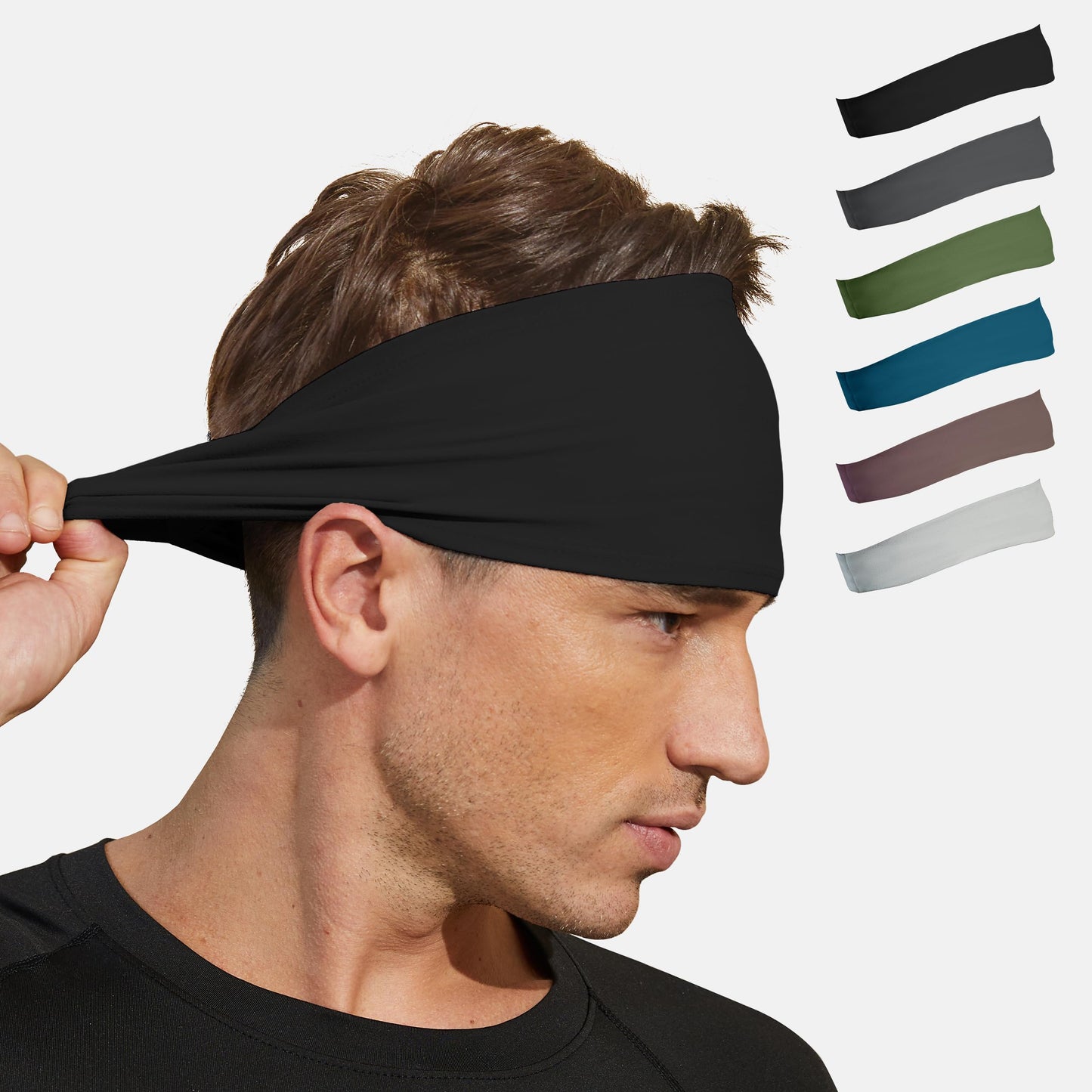 VIMPEP Sports Headbands for Men Sweatband Workout Headband for Running,Basketball,Tennis,Yoga Fitness Stretchy Quick-Dry Hairband for Unisex Black,Dark Grey, Green, Sky Blue, Brown, Gray