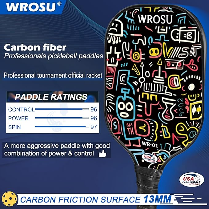 Carbon Fiber Pickleball Paddles Set of 4 or 2 Rackets,USAPA Approved Carbon Fiber Surface Pickle Ball Equipment Sets PP Honeycomb Core Pickleball Rackets & Accessories for Men,Women,Kids,Adults