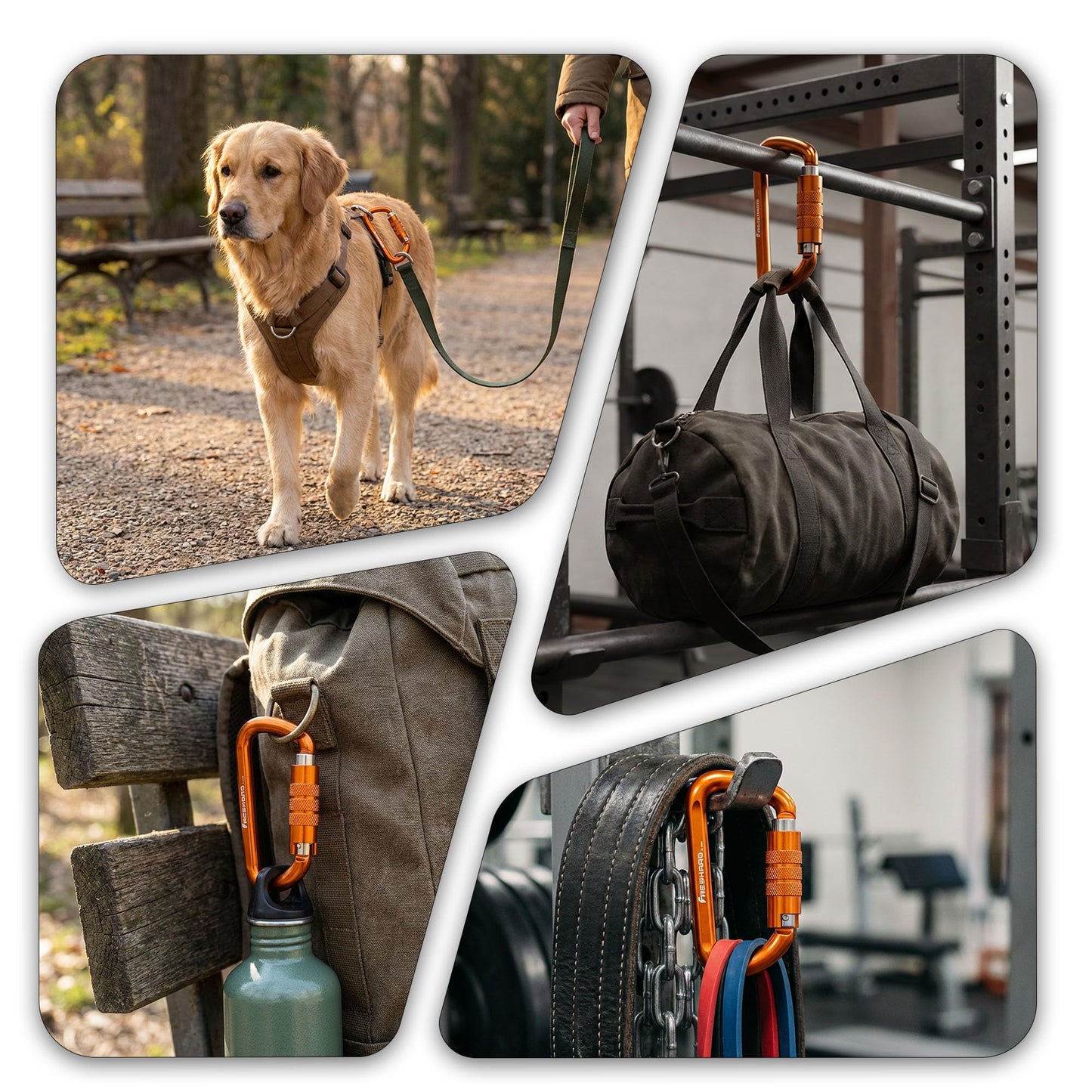 FresKaro 3inch Auto Locking Carabiner Clips, Solid D Shape Style, Heavy Duty Keychain Aluminum Carabiner - Holds a Maximum of 2698lbs, Lightweight 1.09oz, for Hammock, Hiking, Dog Leash, 3pack, Orange