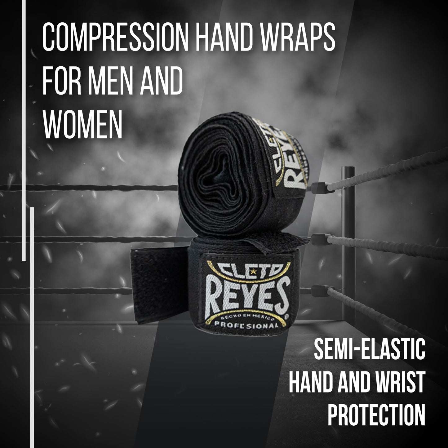 CLETO REYES Compression Hand Wraps for Boxing Gloves, Stretchy Breathable, MMA, Kickboxing, Muay Thai, Martial Arts Workout Equipment, Hook and Loop Closure, Black