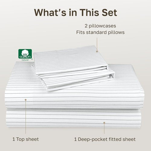 California Design Den Full Size Bed Sheets Set - 100% Cotton, 400 TC, Award-Winning Sateen Finish, Deep Pockets - Pinstripe