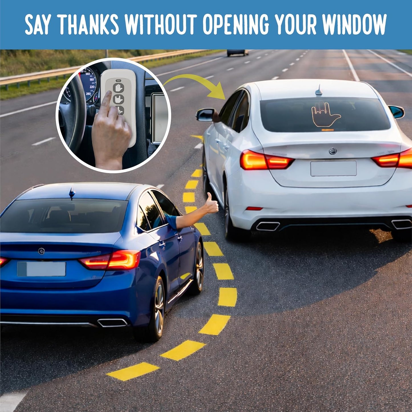 3 Communicate WaveOn Pro Gestures LED Display Fun Finger Car Light with Remote | with Other Drivers | Glogesture LED