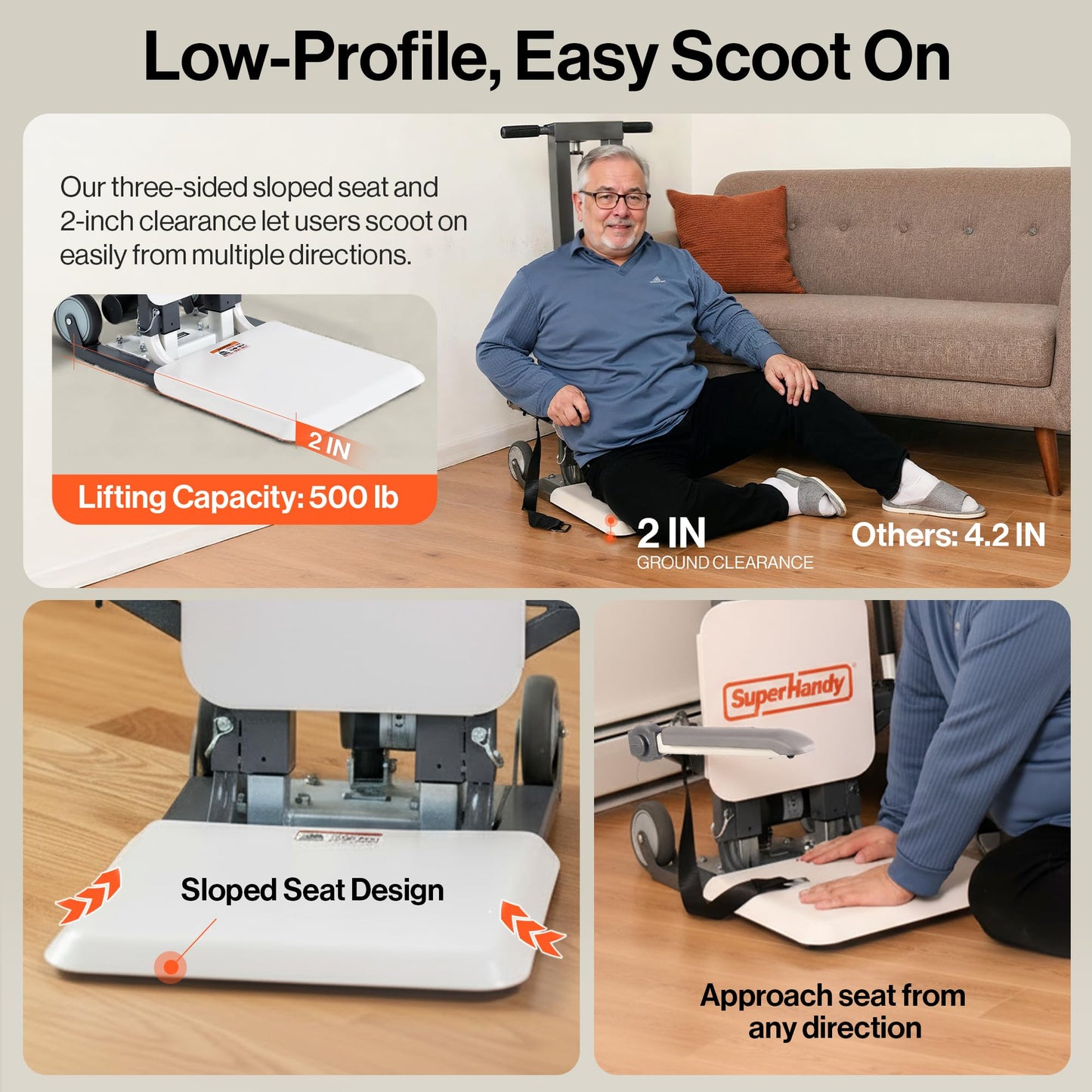SuperHandy GoRise Electric Floor to Stand Lift – 500 Lbs Capacity, Standing Assistance, Portable, Adjustable, Ergonomic, Easy Storage, Patent Pending (FS (Floor Lift))