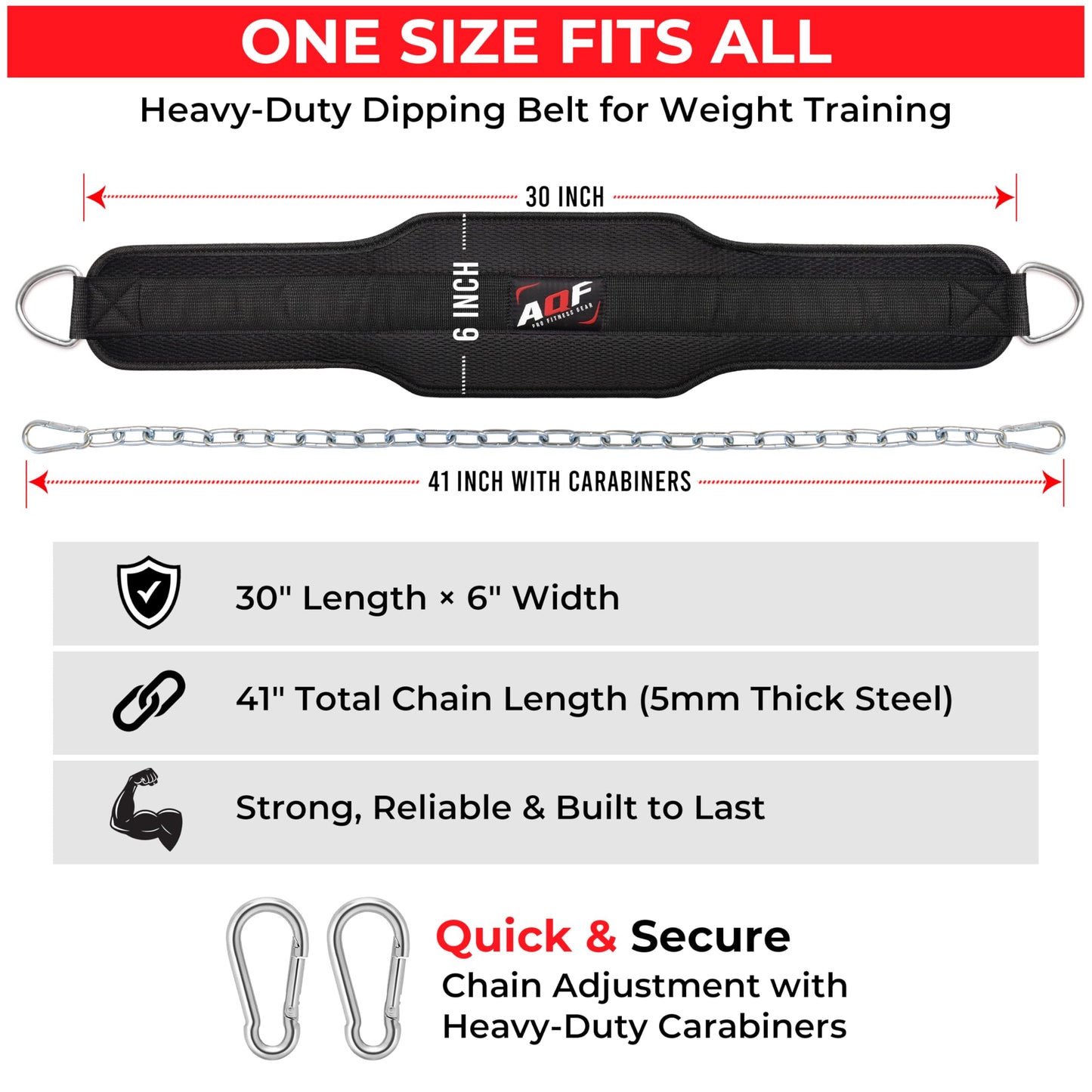 AQF Dip Belt for Weightlifting - Weight Belt with 36" Heavy Duty Steel Chain - Neoprene Padded Back Support Gym Lifting Belt for Powerlifting, Bodybuilding, Squat, Fitness & Pull up Training