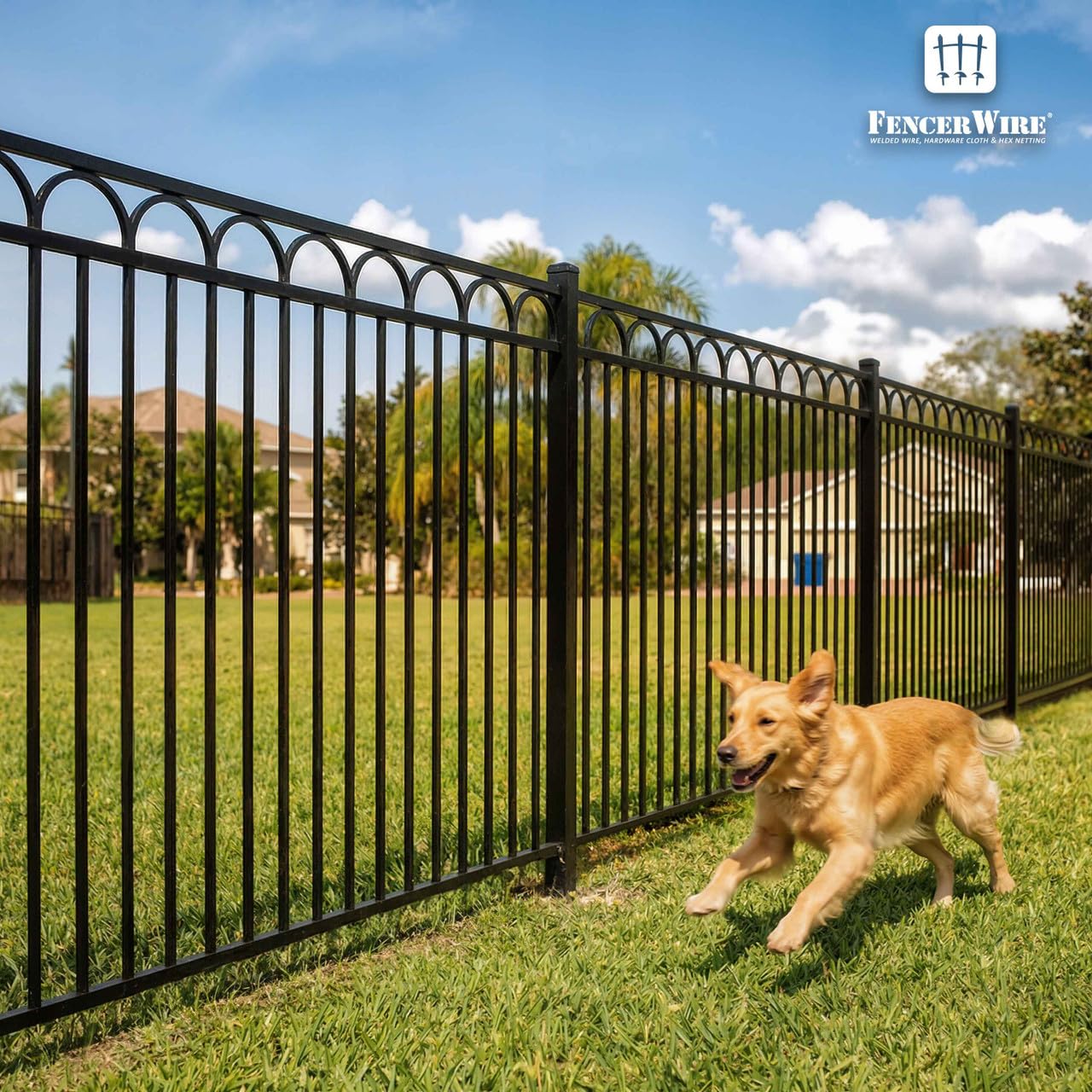 Fencer Wire 79FT Heavy Duty Arc Fence Barrier Kit, Anti-Rust Metal Steel Fence with 6FT Height X 5FT Width Panels, Gate, Posts, Connectors, Diameter Outdoor Fencing for Yard, Pool, Patio