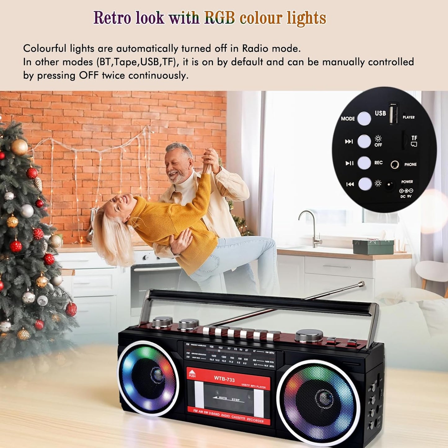 WISCENT 80's Cassette Retro Player Recorder with AM/FM/SW Radio, Bluetooth Boombox, USB, Built-in MIC for Voice