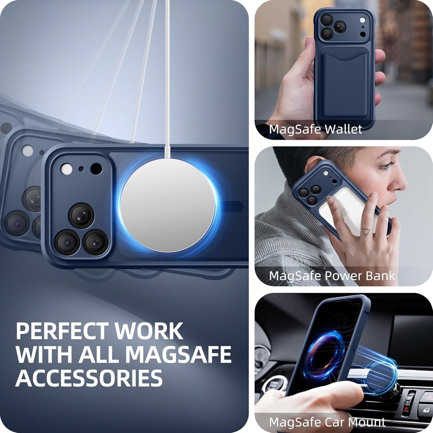 BERFY 17 6.3", for iPhone Pro Case, Compatible with MagSafe, Built-in Privacy Screen Protector, Camera Protection