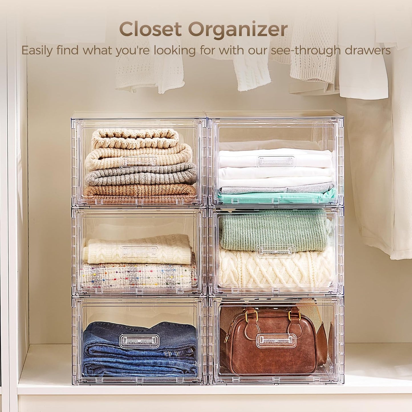 Vtopmart 18QT Clear Stackable Storage Drawers - Easy Assembly Closet Organizers | Medium Plastic Bins for Kitchen & Bathroom
