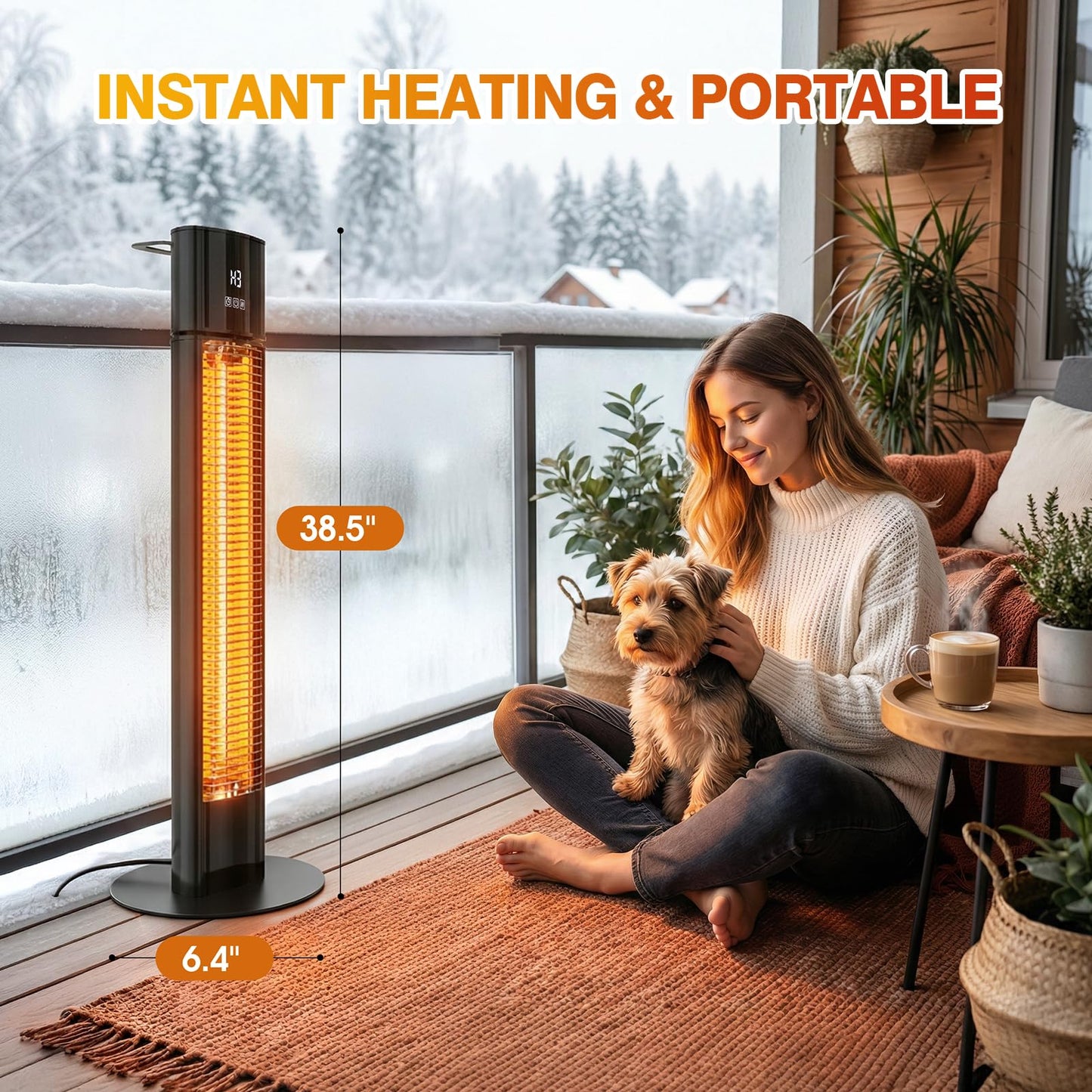 Portable Outdoot Electric Heater, Infrared Patio Heater for Outdoor/Indoor Use, garage heater electric, 1500W, BLACK
