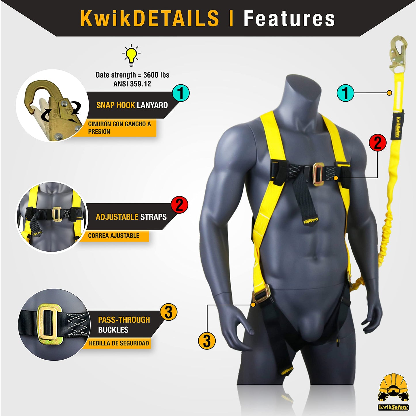 KwikSafety SCORPION [2 Pack] Safety Harness | Full Body Fall Protection Harness w/ 6ft Tubular Lanyards | Fall Arrest Safety Gear | ANSI OSHA Compliant