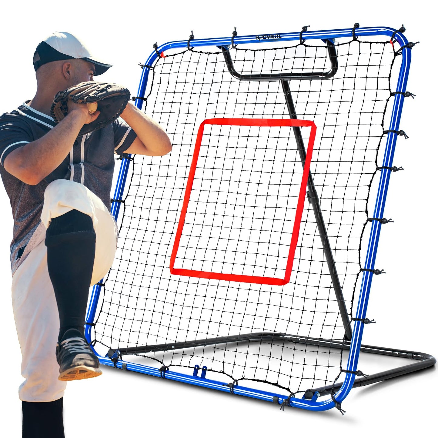 SPOYNAL Baseball Rebounder Net 4 x 4.5 FT Baseball Training Equipment Base Ball Bounce Back Net with 5 Return Angles Softball Pitching Net Fly Ball Line Drive Ground Ball Training Net for Fielding