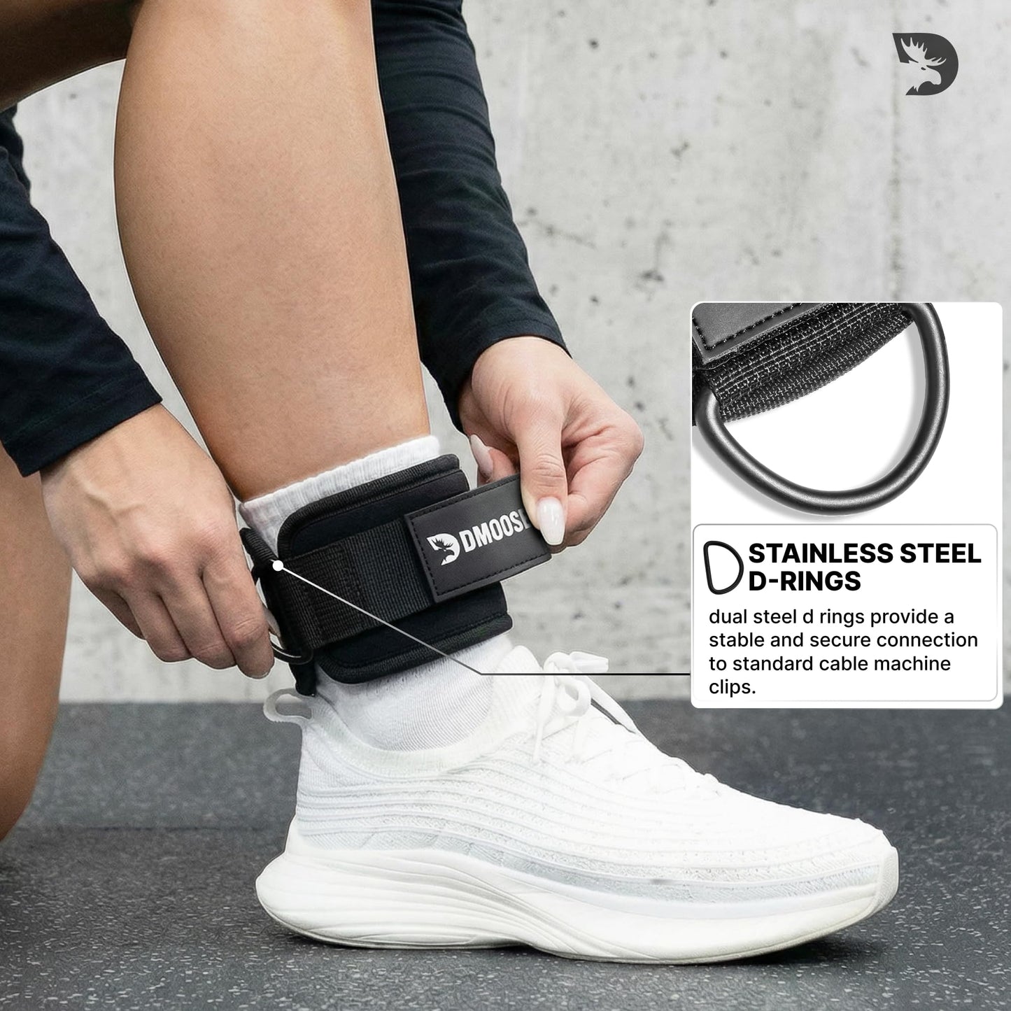 DMoose Ankle Strap for Cable Machine Attachments - Gym Ankle Cuff for Kickbacks, Glute Workouts, Leg Extensions, Curls, Booty Hip Abductors Exercise for Men Women