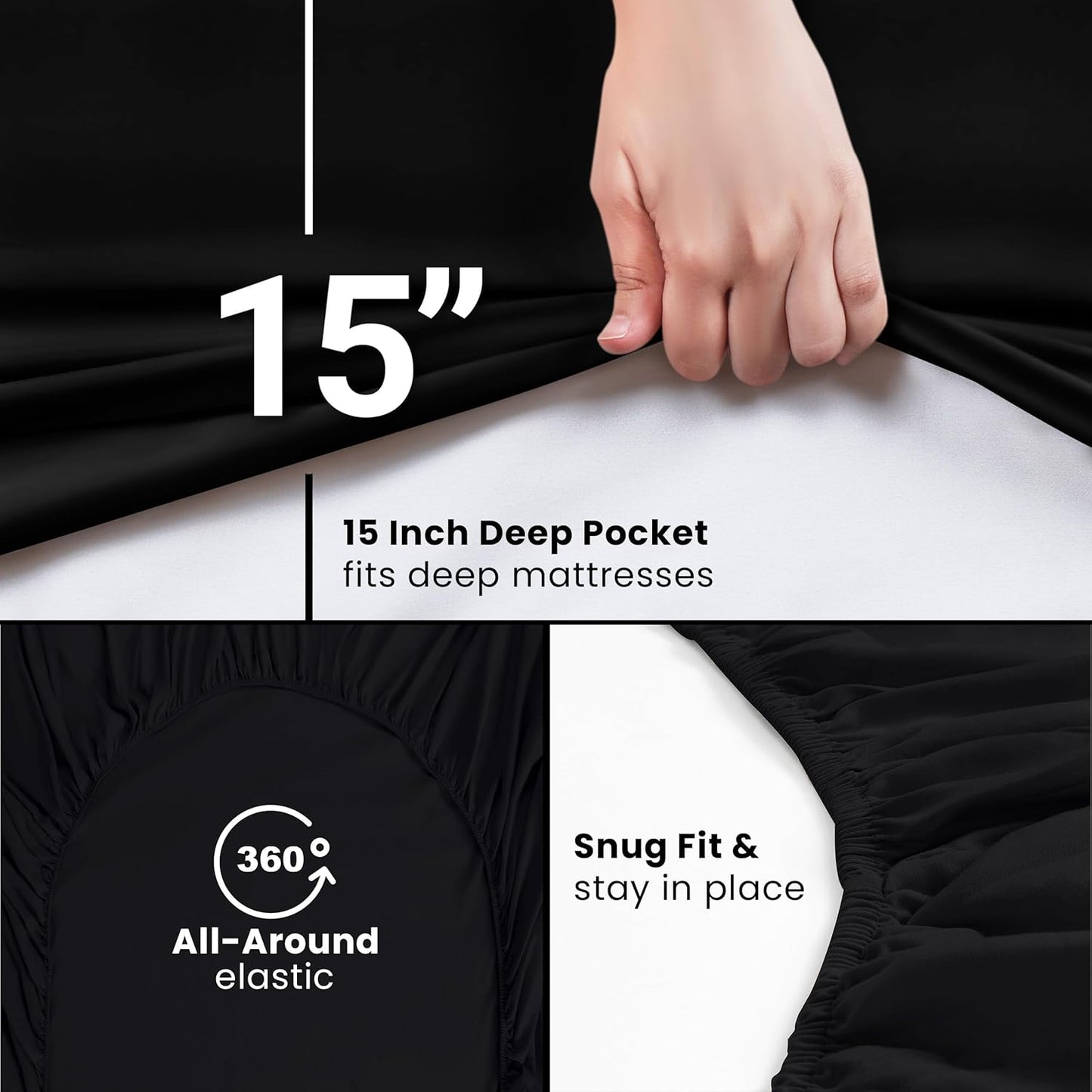 Utopia Bedding Full Fitted Sheet - Deep Pocket Soft Microfiber - Fade Resistant & Easy Care | Black