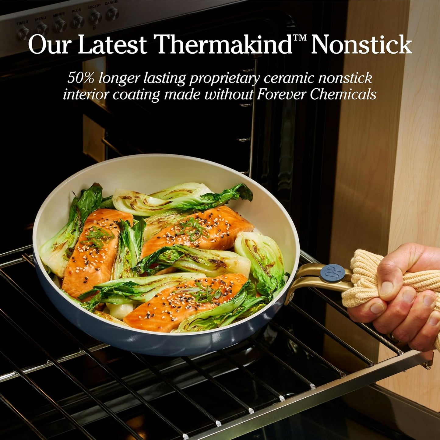 Our Place 8-Piece Cookware Set - Nontoxic Thermakind™ Nonstick Ceramic Fry Pans & Modular Rack | Oven Safe to 450°F, Blue Salt